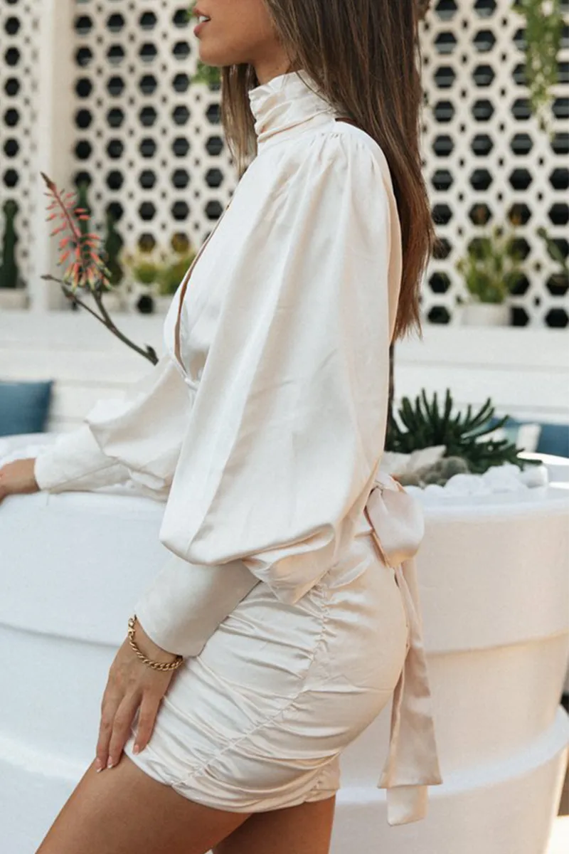 Sexy Solid Split Joint Turtleneck Pencil Skirt Dresses