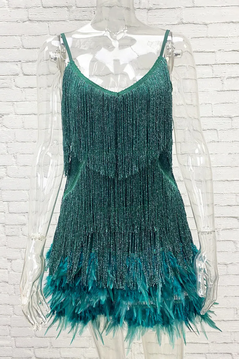Sexy Solid Tassel Feathers V Neck Pencil Skirt Dresses(9 Colors)