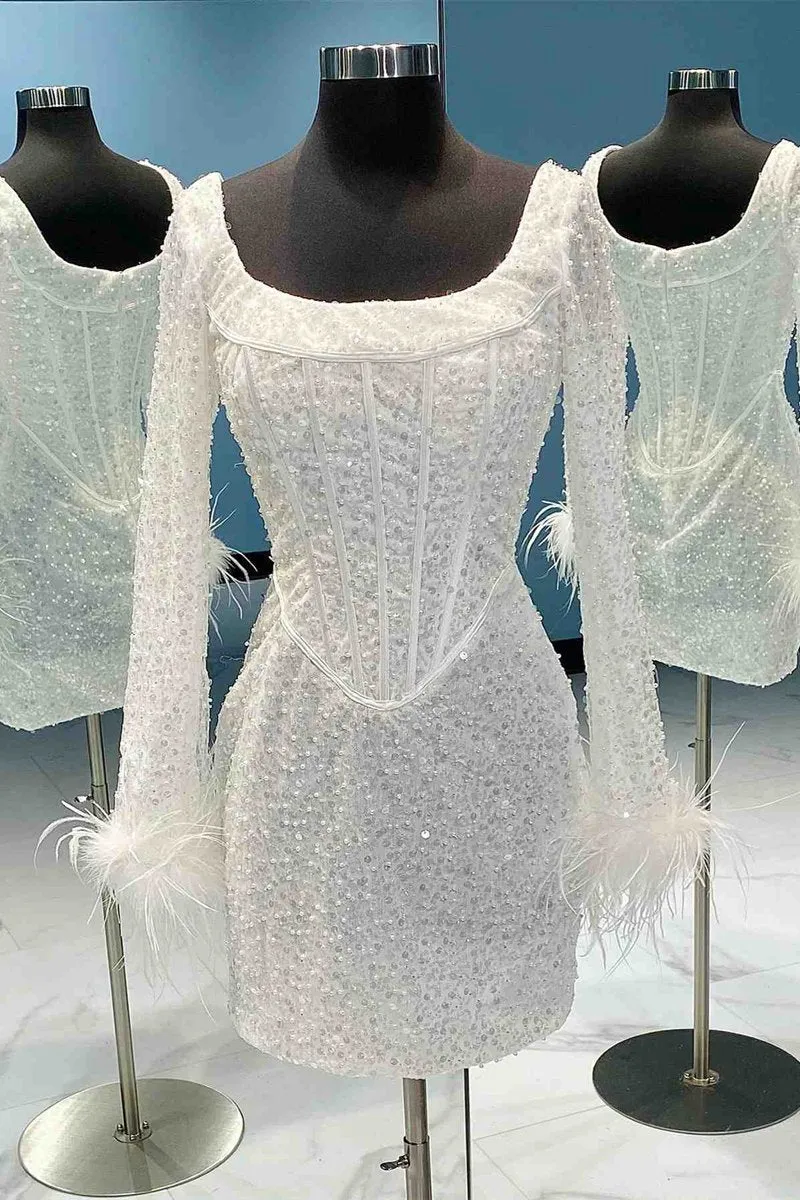 Sheath Sequins Homecoming Dresses with Long Sleeves