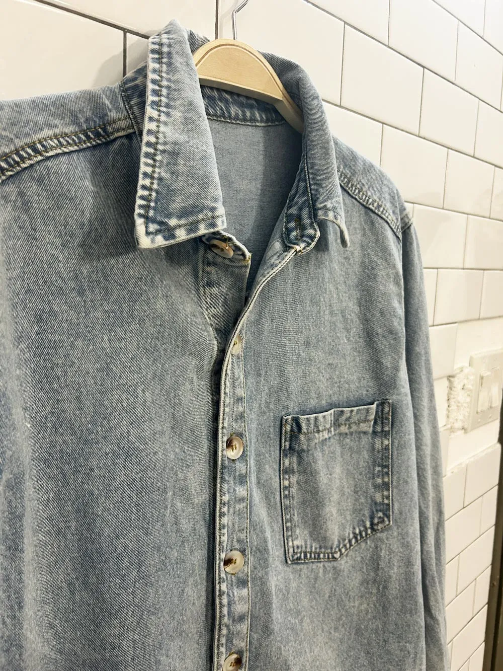 shein light wash jean button down