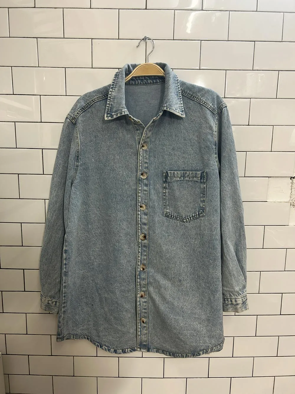 shein light wash jean button down
