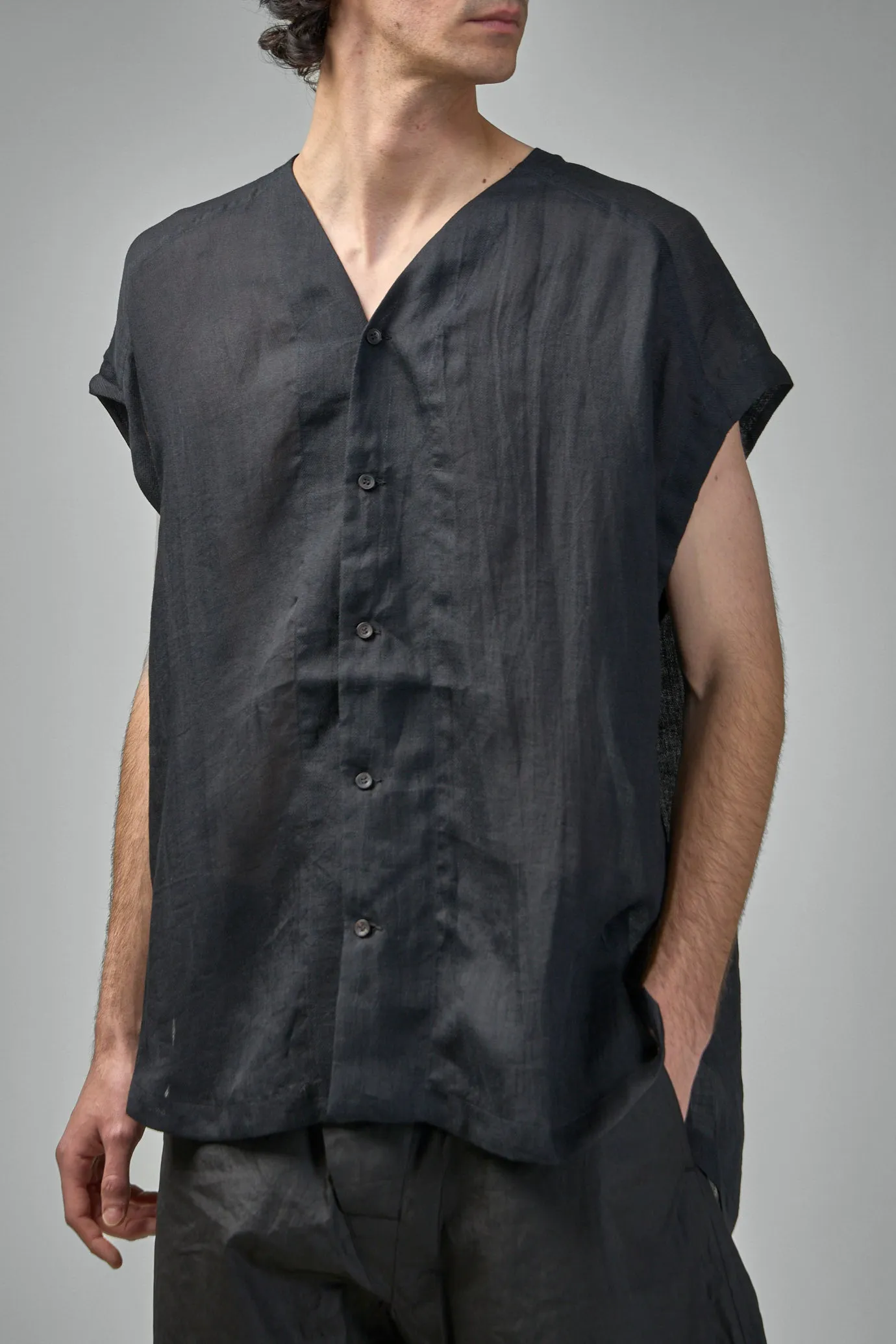 SHIRT#104 Sleeveless V-Neck Shirt Fine Cavalry Twill