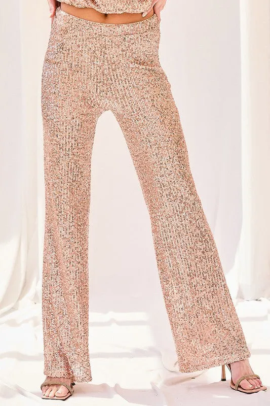 Side Zipper Straight Sequin Pants