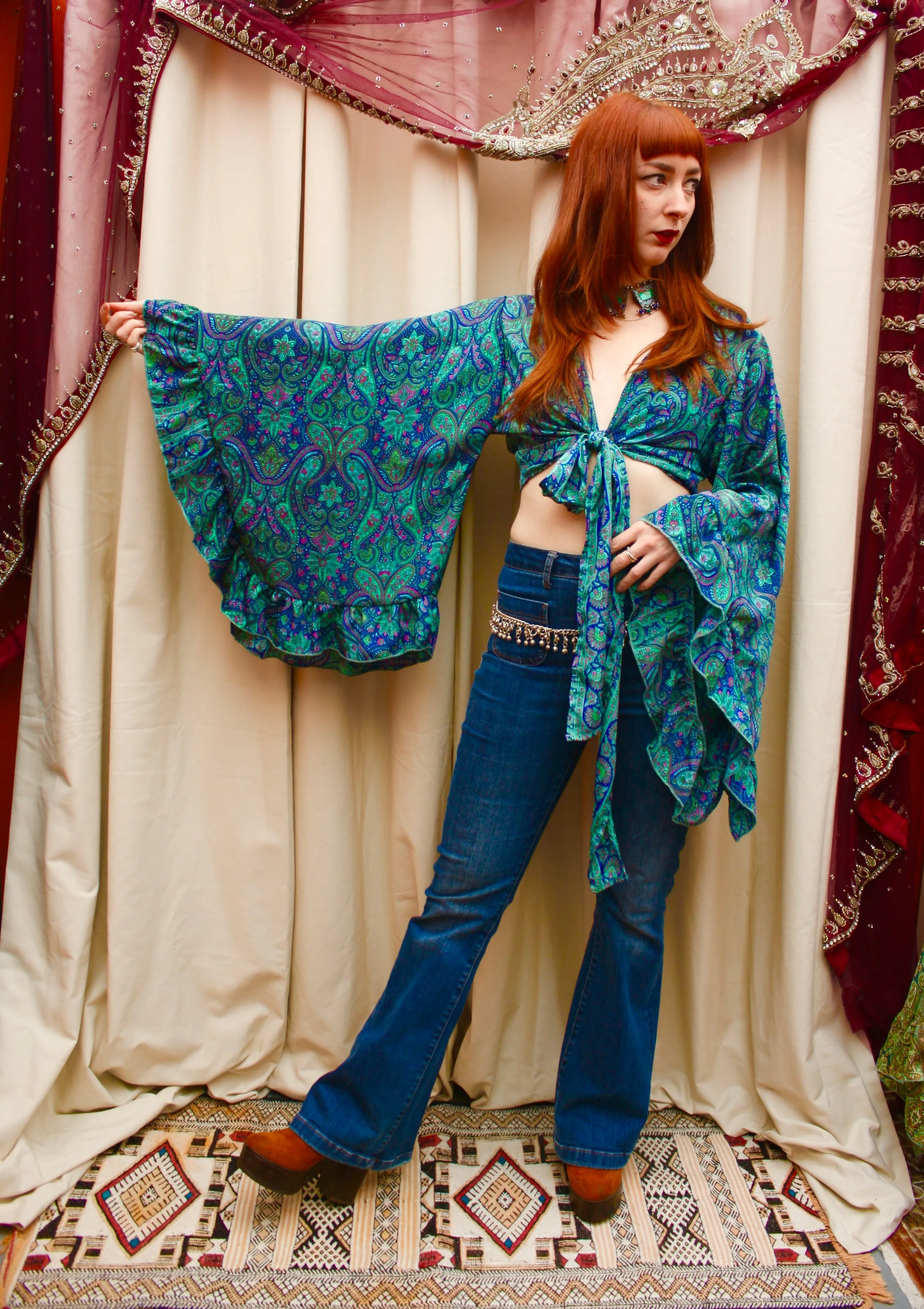 Silk Flared Sleeve Butterfly Blouse