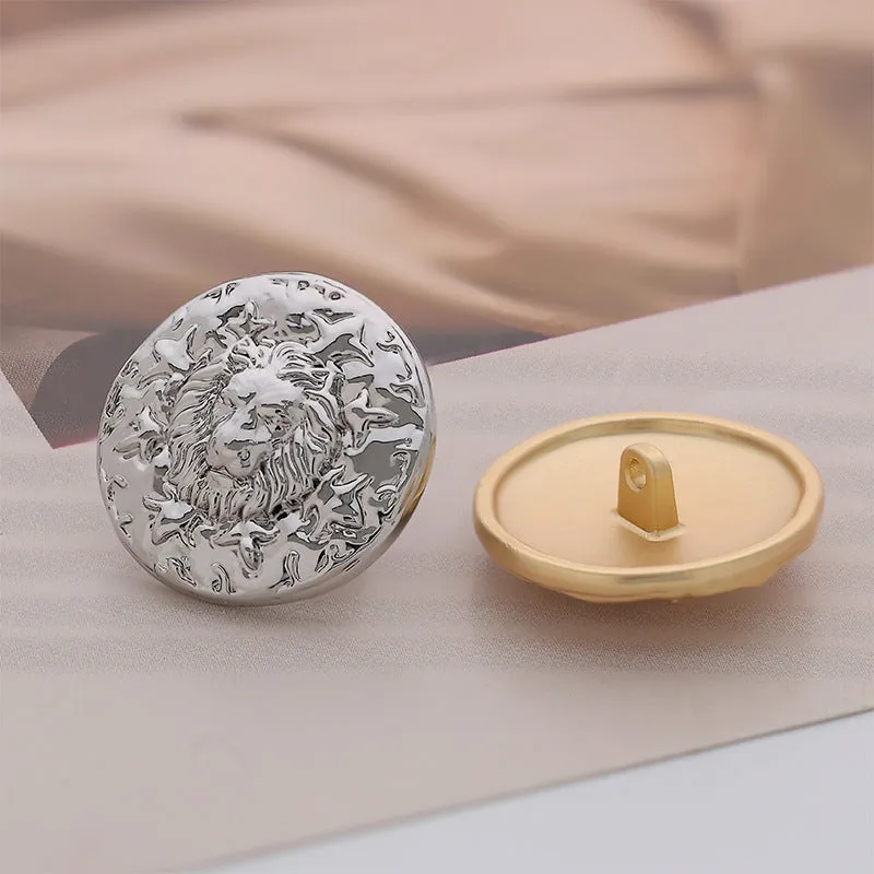 Silver Misty Gold Lion Head Round Metal Button 6pcs