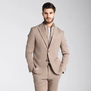 Slim Fit Beige Suit with zipper vest-Turkish Made