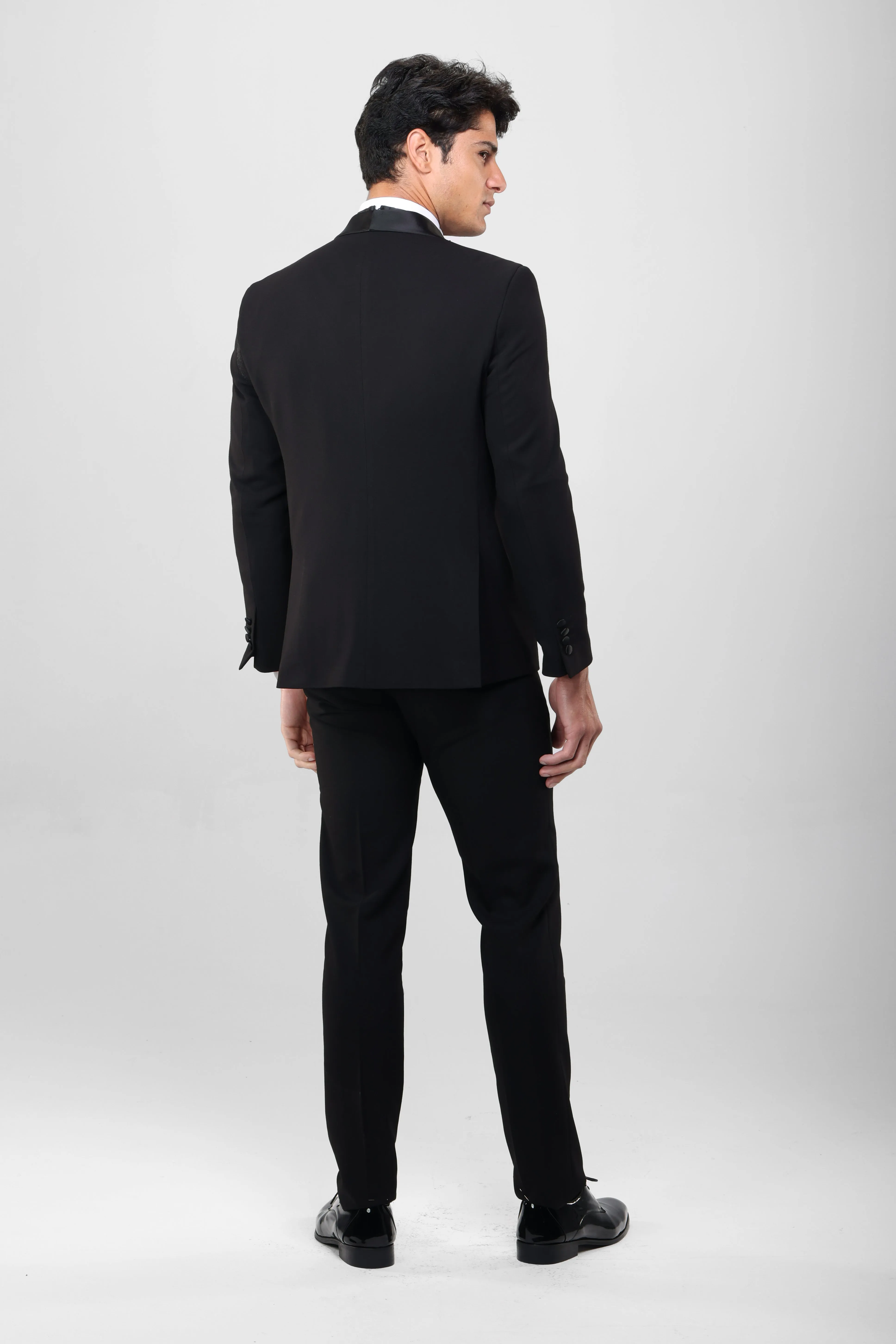 Slim Fit Black Double-Breasted Wedding Suit-Turkish Made