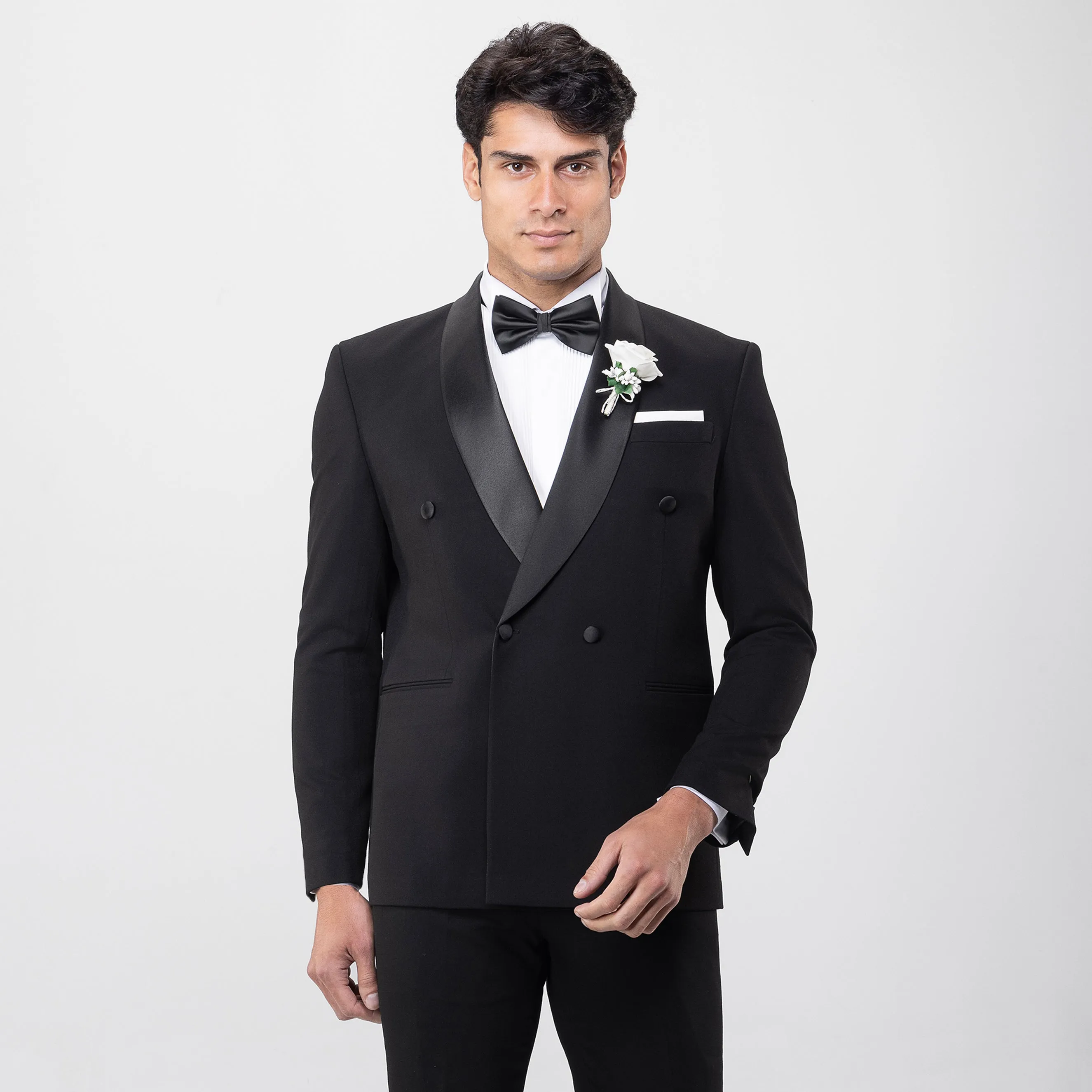 Slim Fit Black Double-Breasted Wedding Suit-Turkish Made