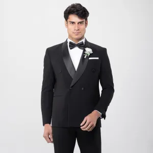 Slim Fit Black Double-Breasted Wedding Suit-Turkish Made
