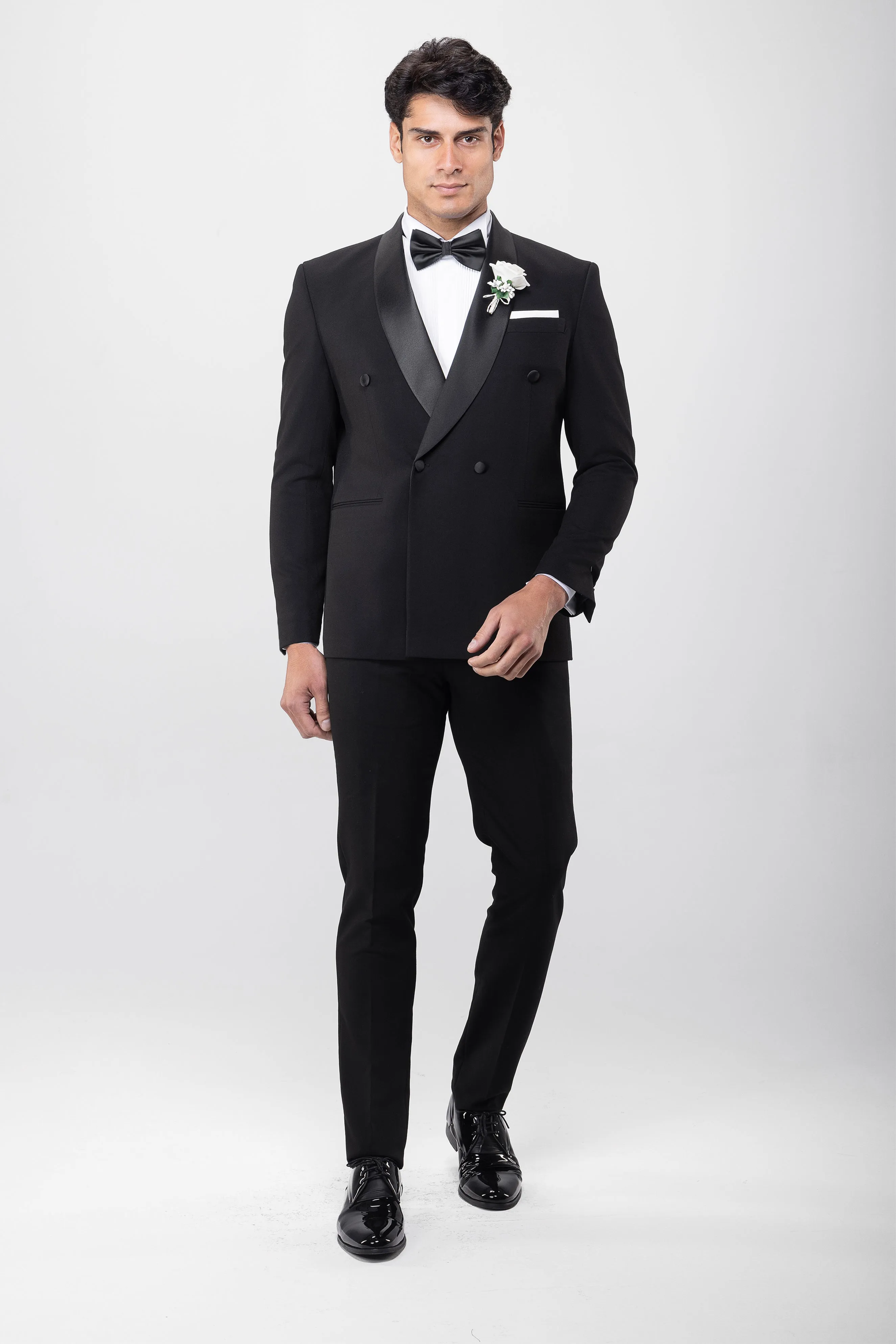 Slim Fit Black Double-Breasted Wedding Suit-Turkish Made
