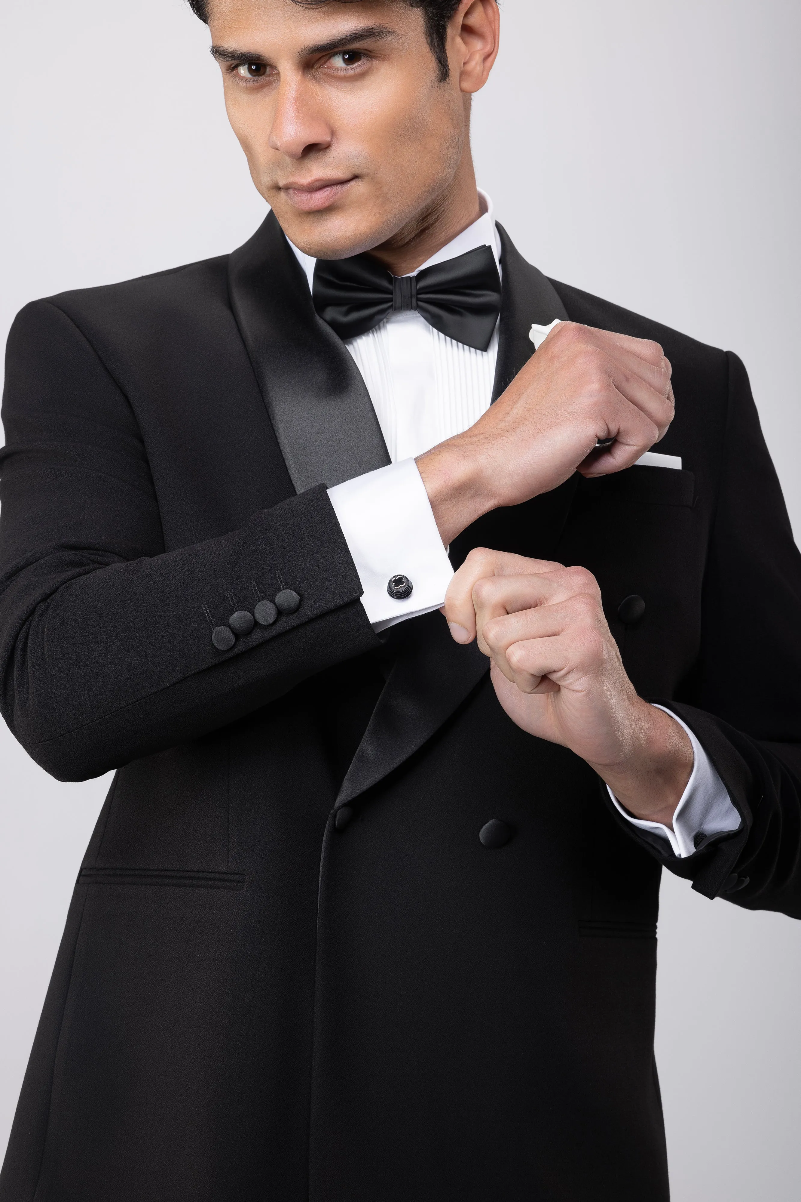 Slim Fit Black Double-Breasted Wedding Suit-Turkish Made