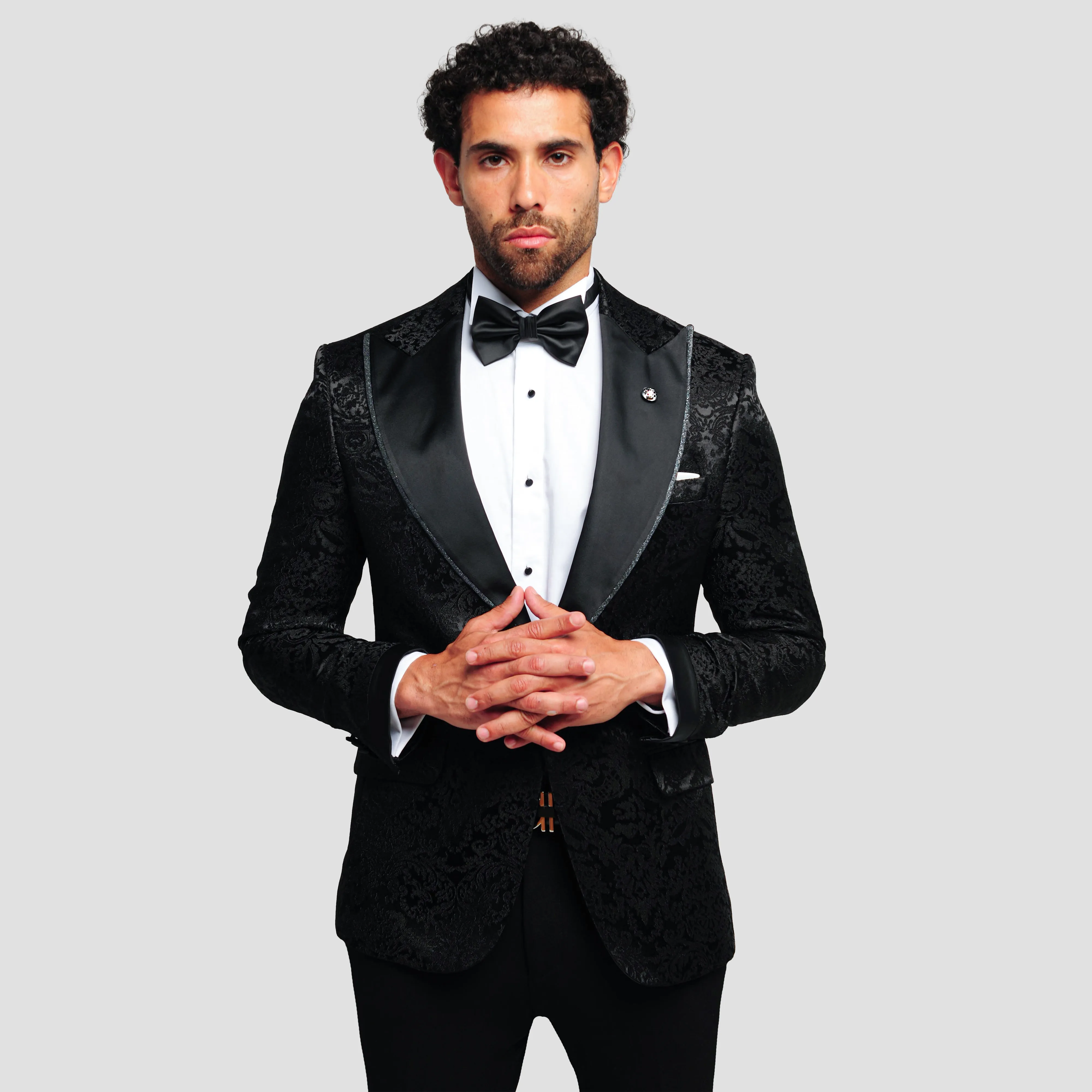 Slim Fit Black Floral Tuxedo Suit-Turkish Made
