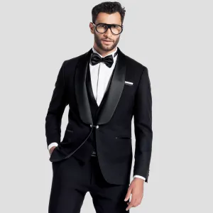 Slim Fit Black Shawl Lapel Wedding Suit-Turkish Made