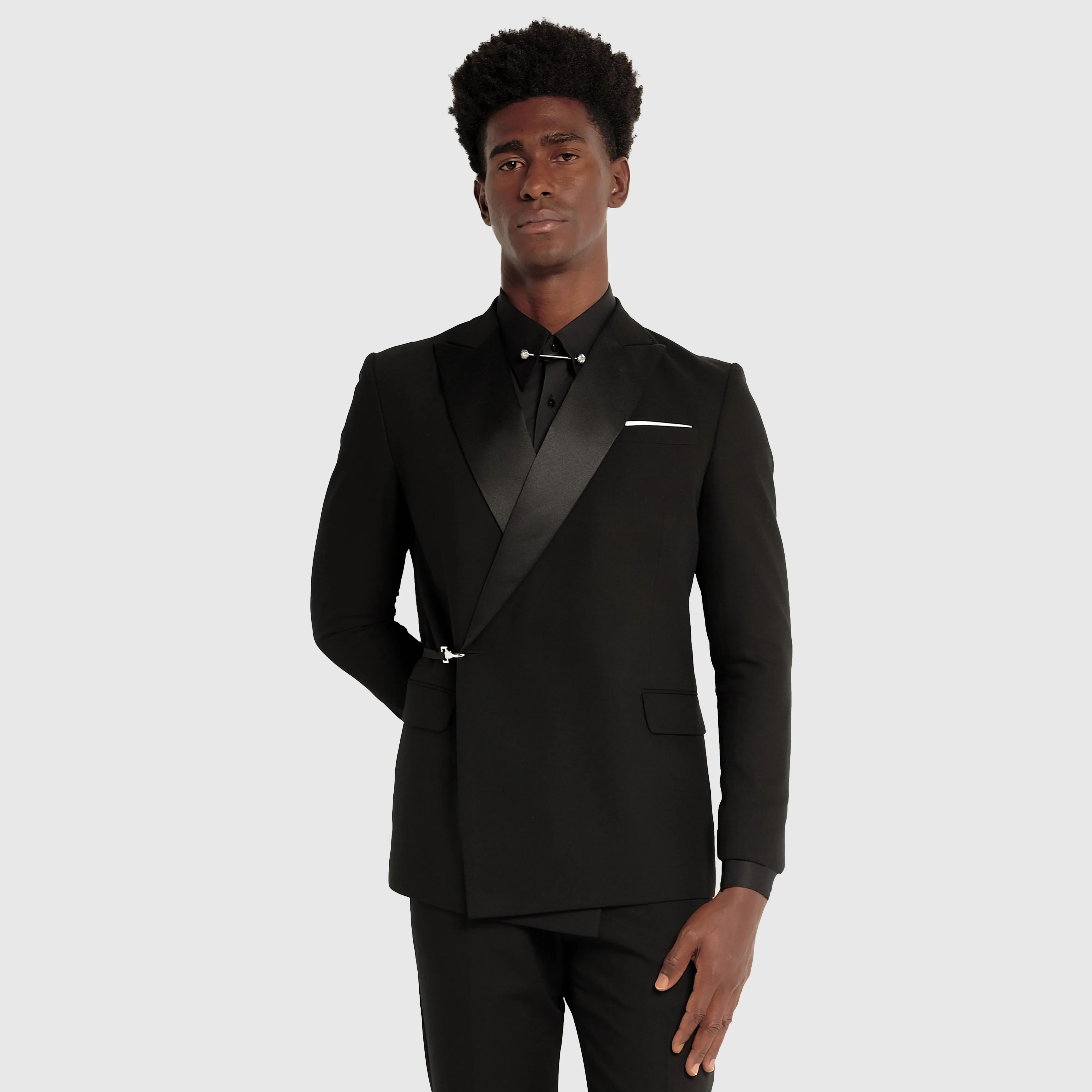 Slim Fit Black Tuxedo Suit - Satin Notch Lapel-Turkish Made