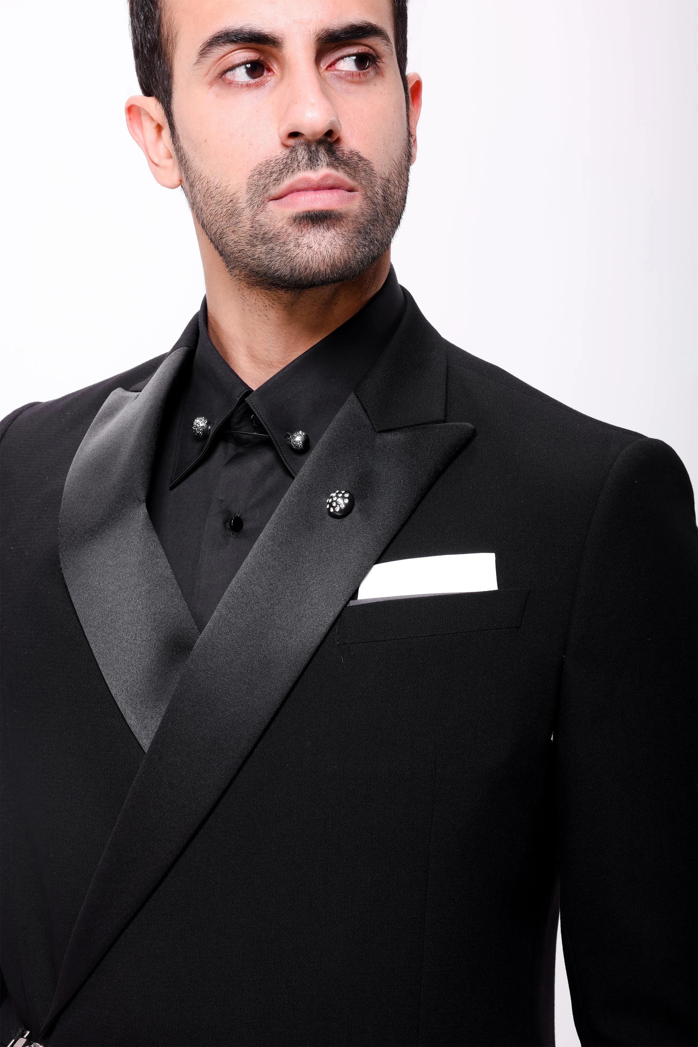 Slim Fit Black Tuxedo Suit - Satin Notch Lapel-Turkish Made