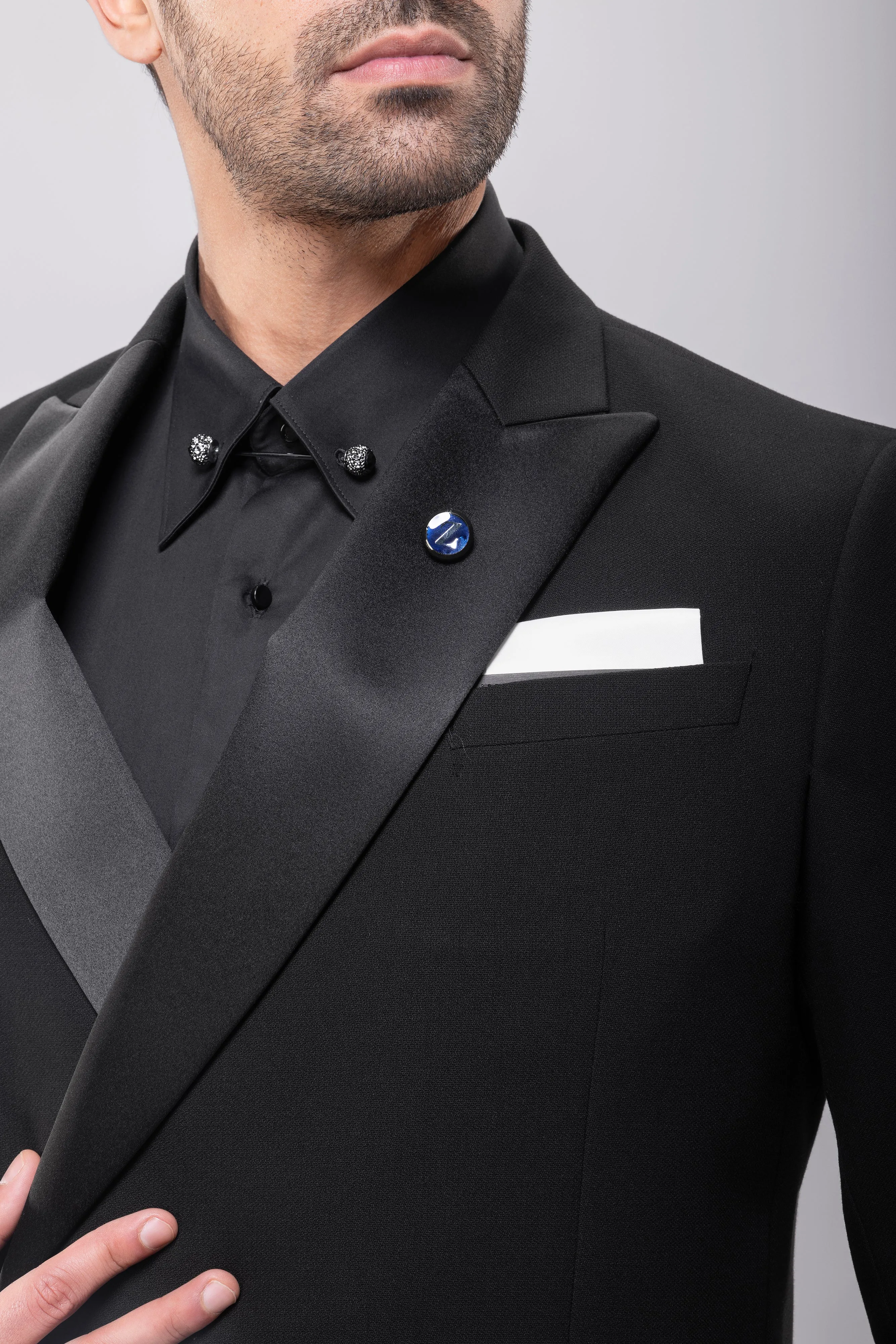 Slim Fit Black Tuxedo Suit - Satin Notch Lapel-Turkish Made