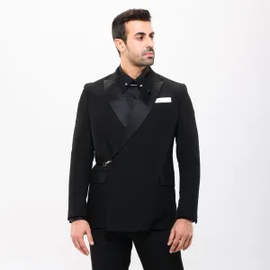 Slim Fit Black Tuxedo Suit - Satin Notch Lapel-Turkish Made