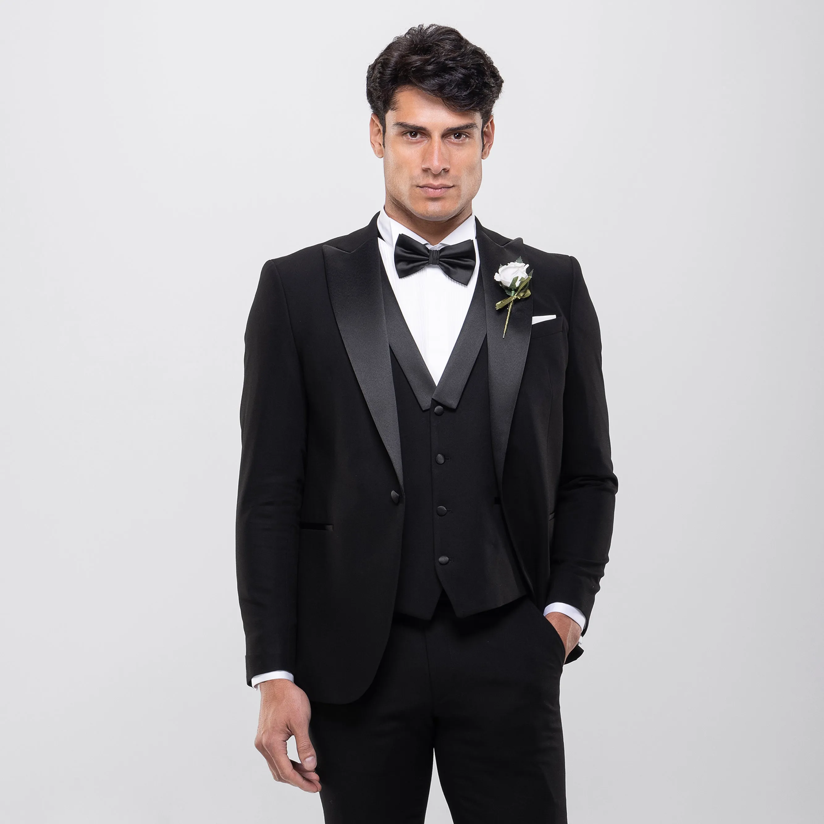 Slim Fit Black Wedding Suit -Satin Notch Lapel-Turkish Made