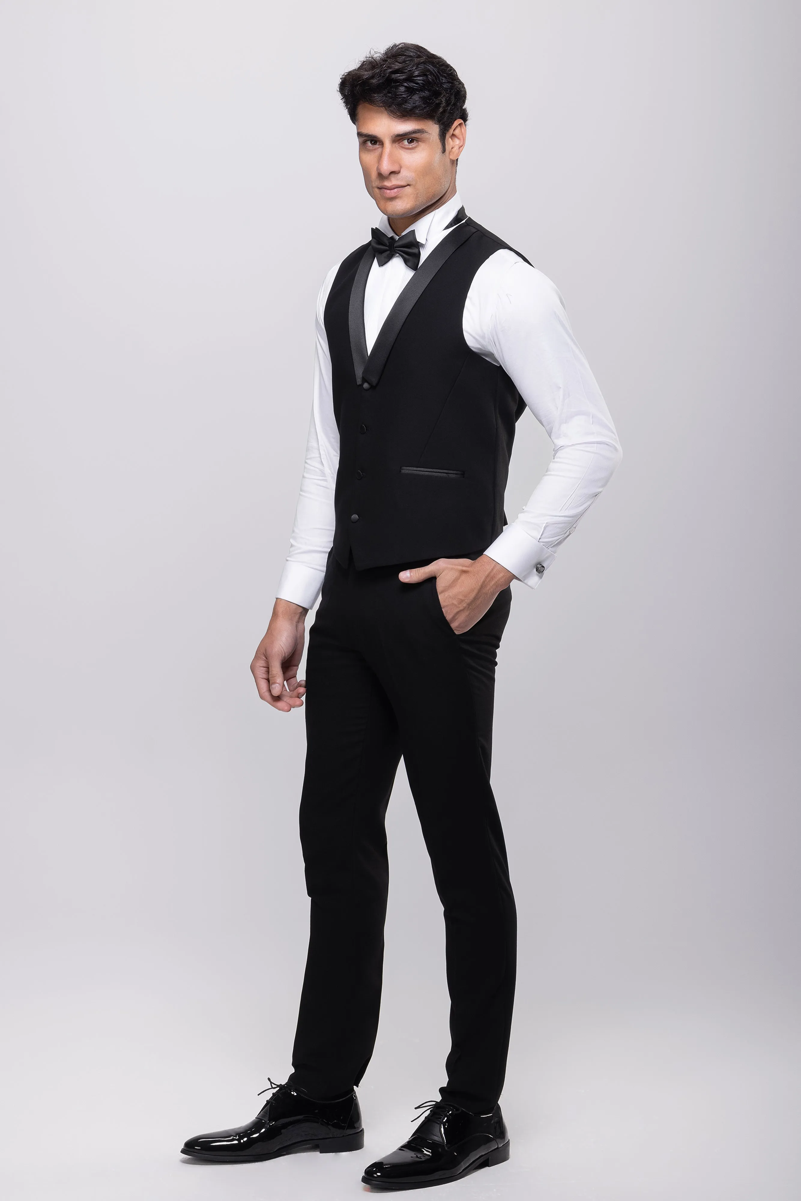 Slim Fit Black Wedding Suit -Satin Notch Lapel-Turkish Made