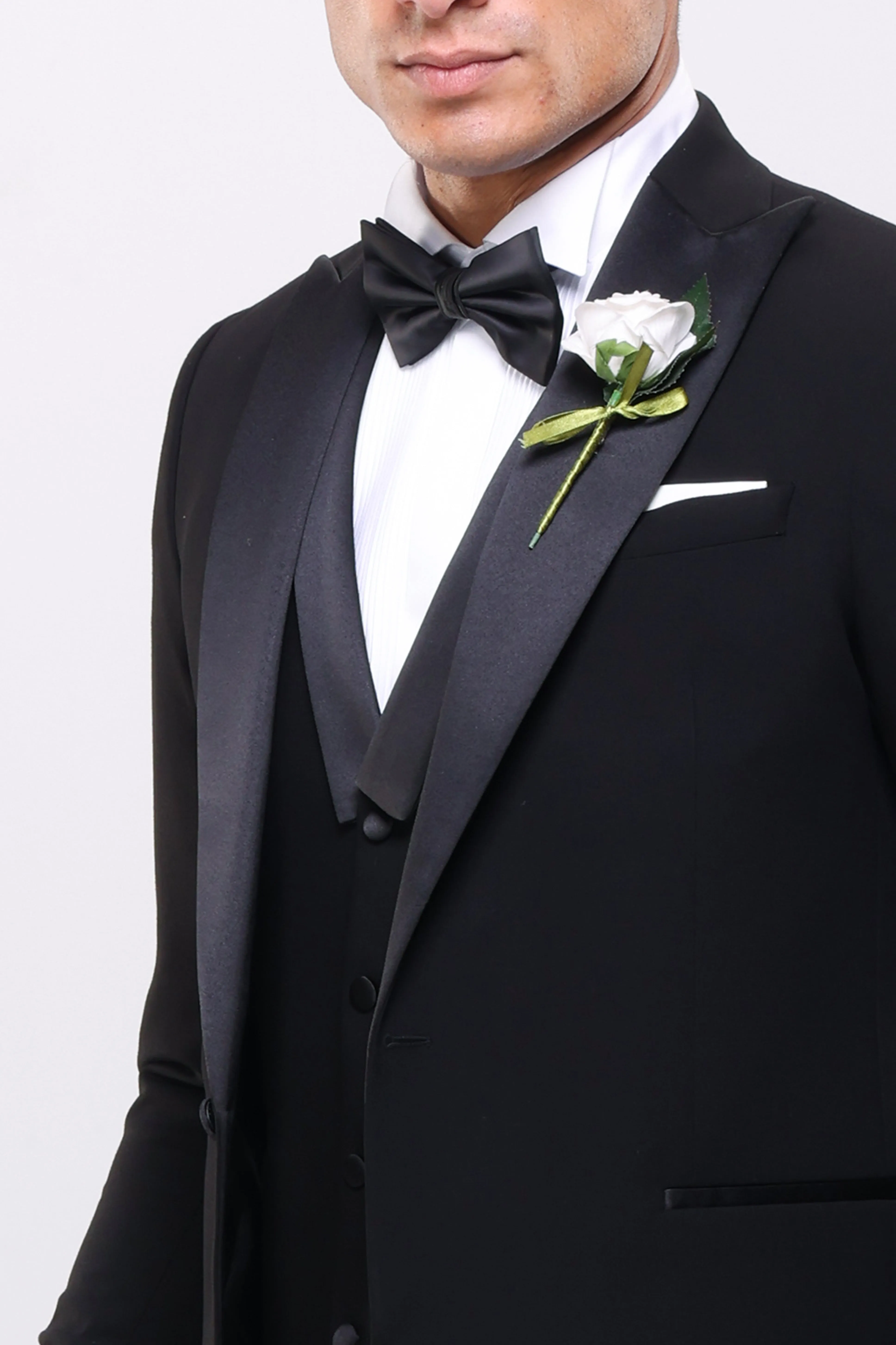 Slim Fit Black Wedding Suit -Satin Notch Lapel-Turkish Made