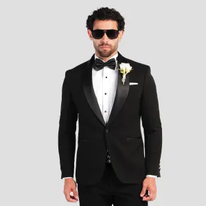 Slim Fit Black Wedding Suit - Satin Shawl Lapel-Turkish Made