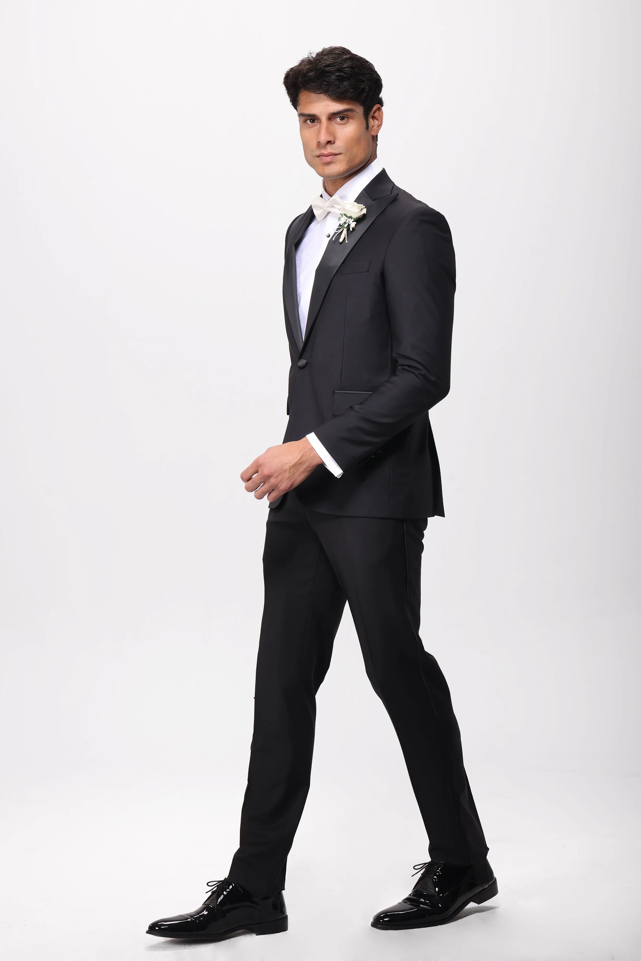 Slim Fit Black Wool Wedding Suit- Two Pieces - Turkish Made