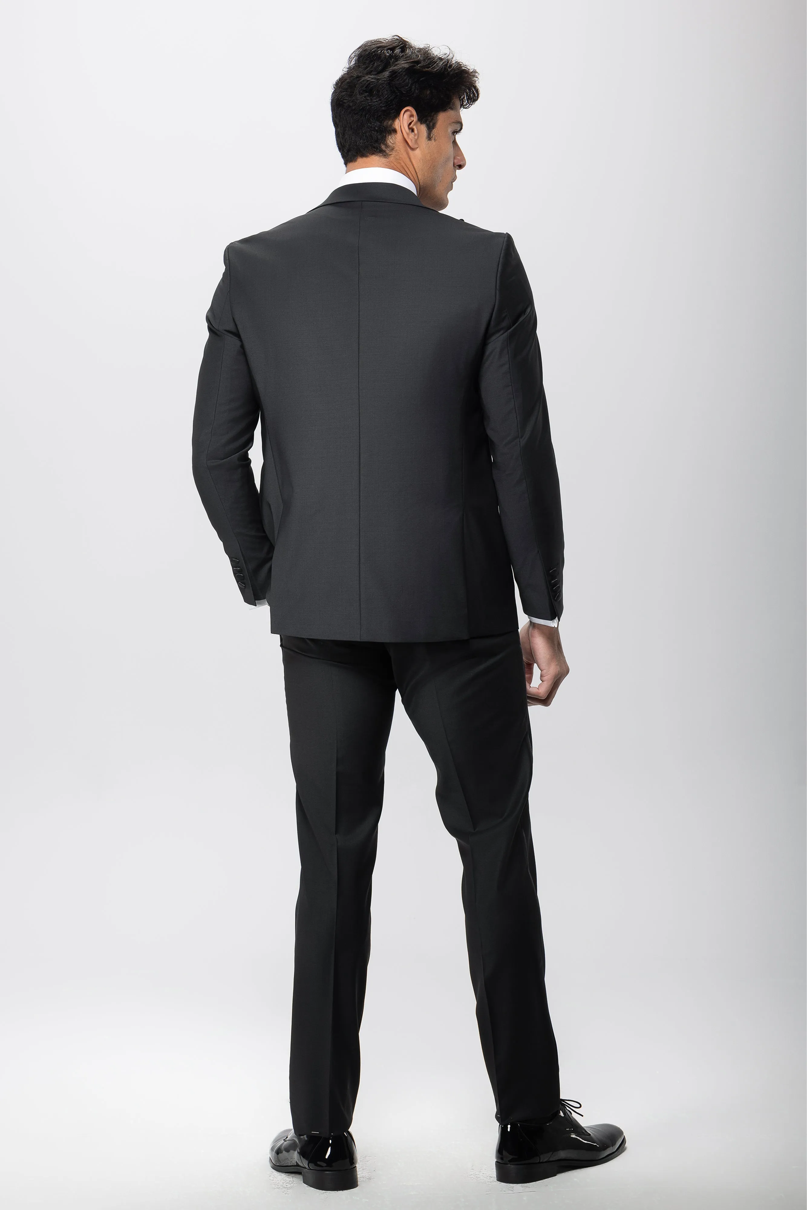 Slim Fit Black Wool Wedding Suit- Two Pieces - Turkish Made