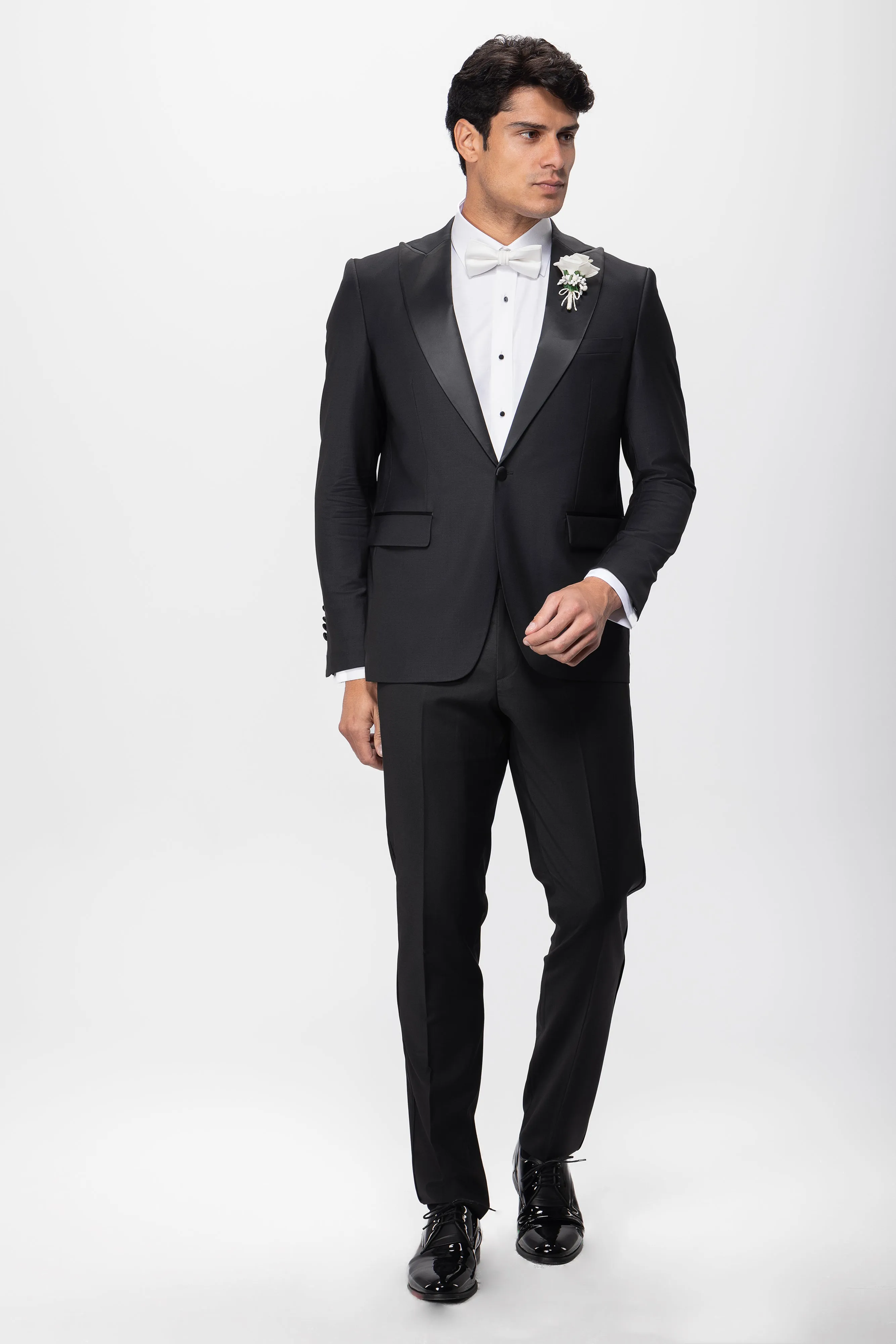 Slim Fit Black Wool Wedding Suit- Two Pieces - Turkish Made