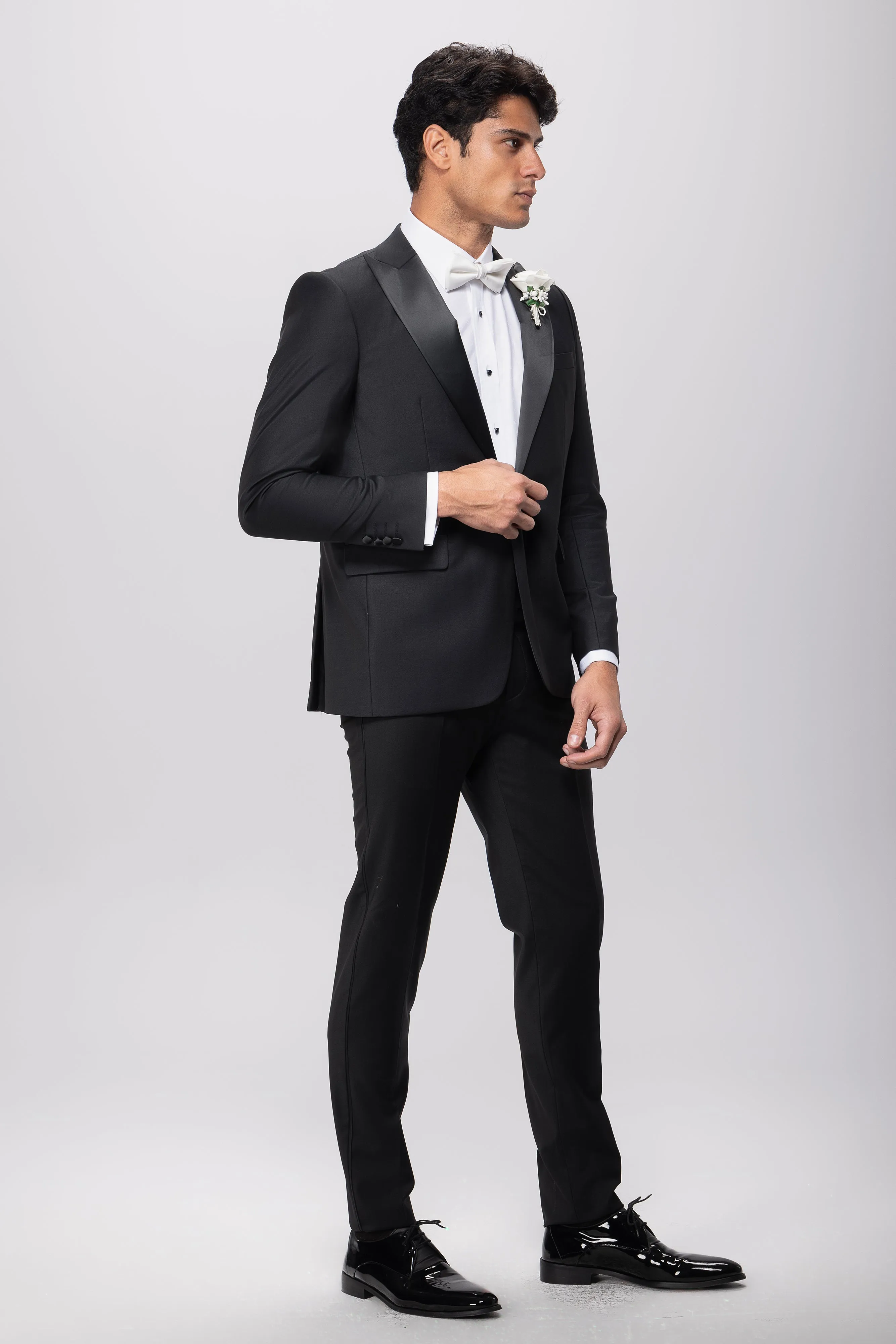 Slim Fit Black Wool Wedding Suit- Two Pieces - Turkish Made