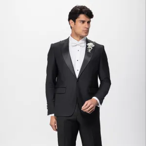 Slim Fit Black Wool Wedding Suit- Two Pieces - Turkish Made