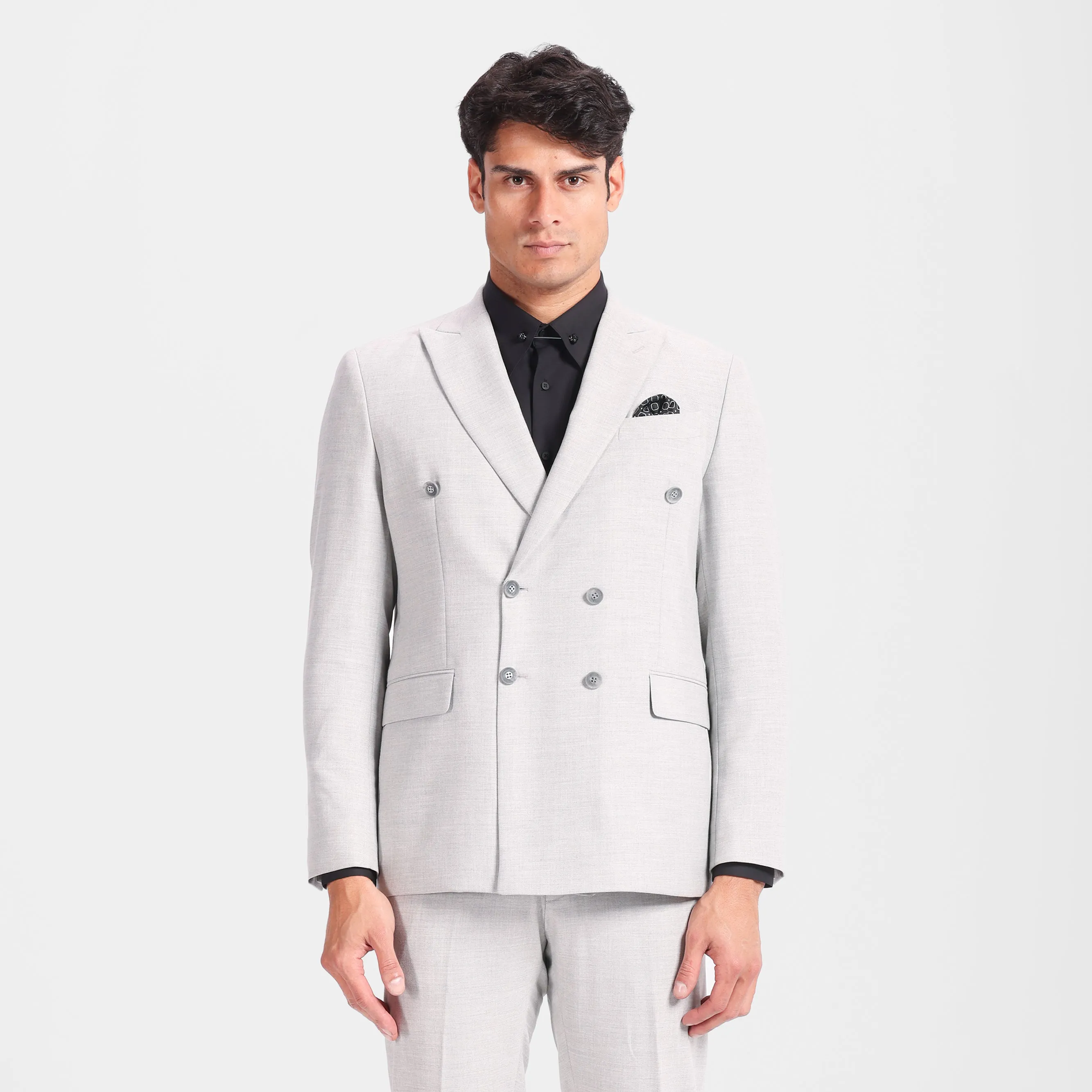 Slim Fit gray Double Breasted Smart Suit-Turkish Made