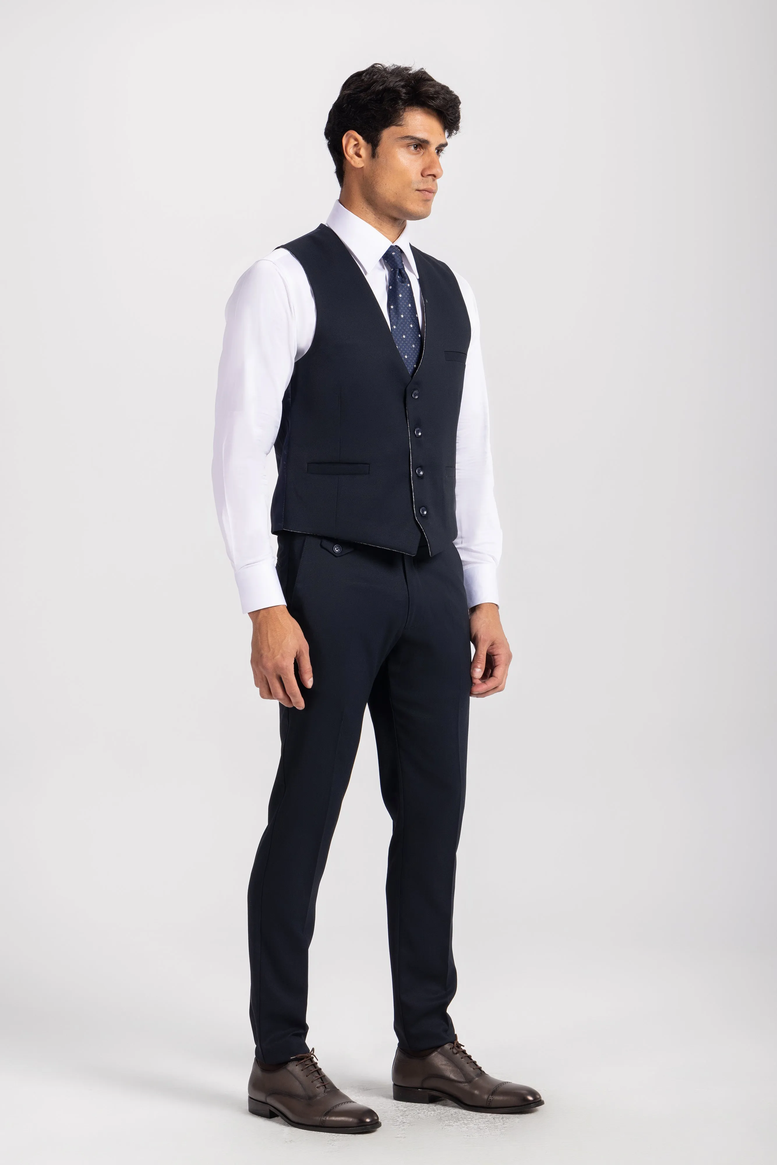 Slim Fit Navy Formal Suit - Vest double face  - Turkish made