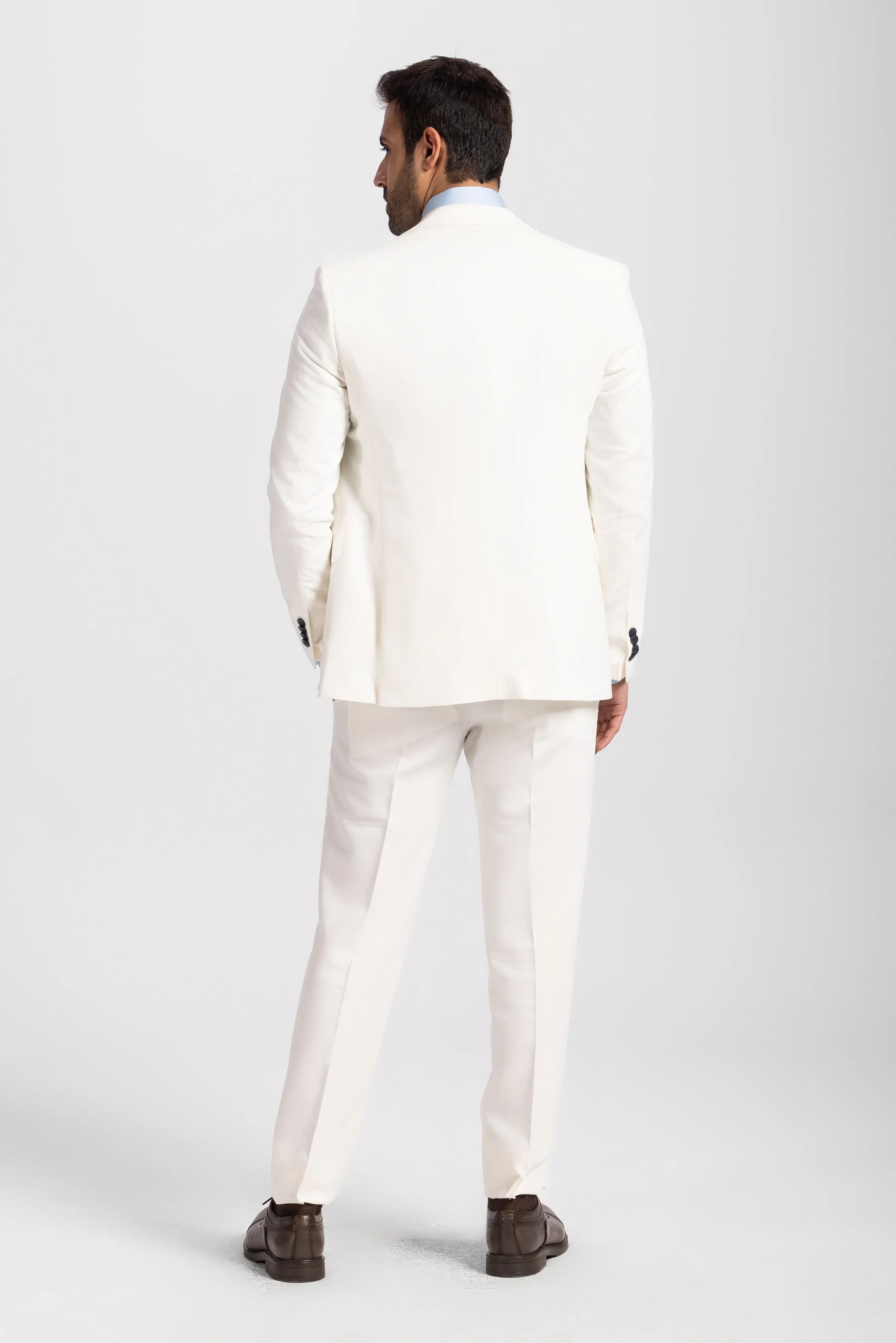 Slim Fit OFF White Formal Suit- Vest Double Face - Turkish Made