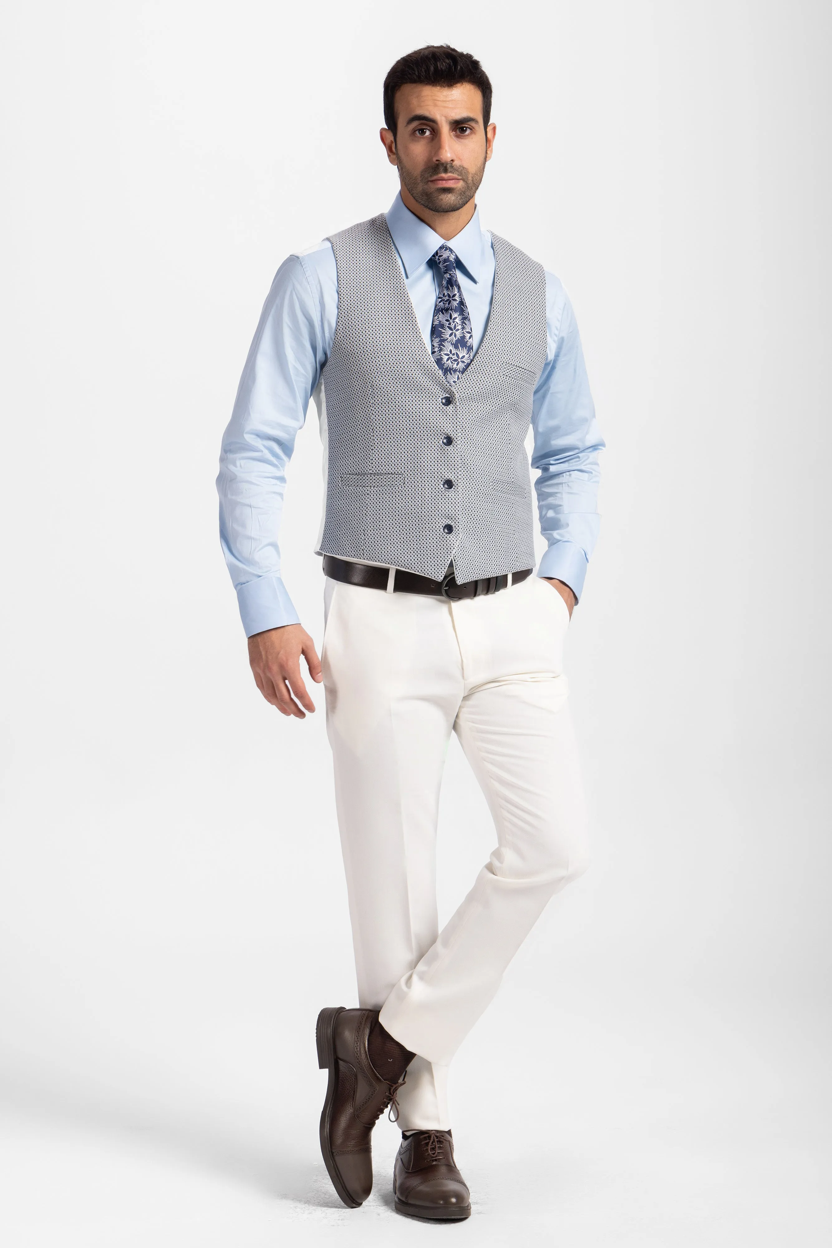 Slim Fit OFF White Formal Suit- Vest Double Face - Turkish Made