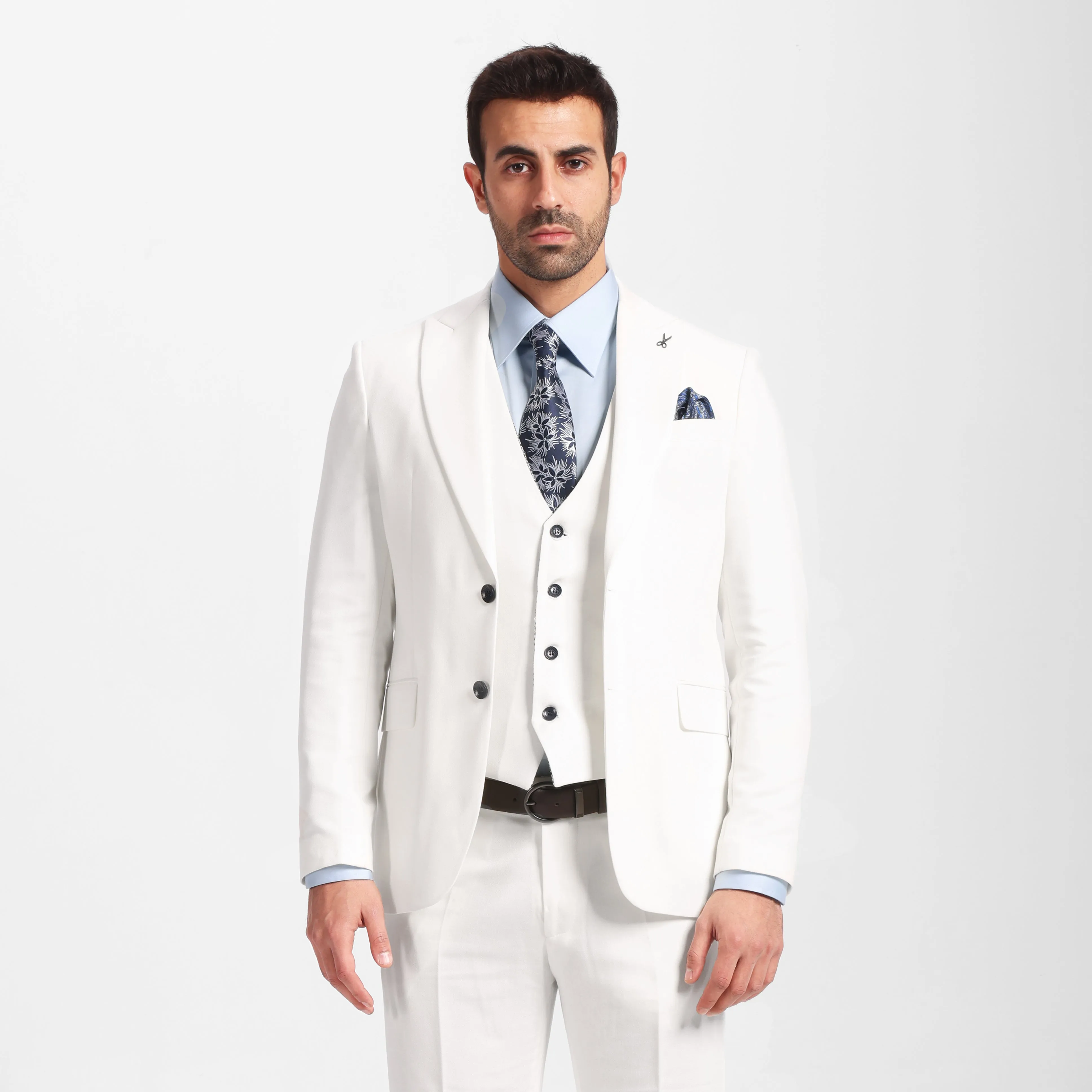Slim Fit OFF White Formal Suit- Vest Double Face - Turkish Made