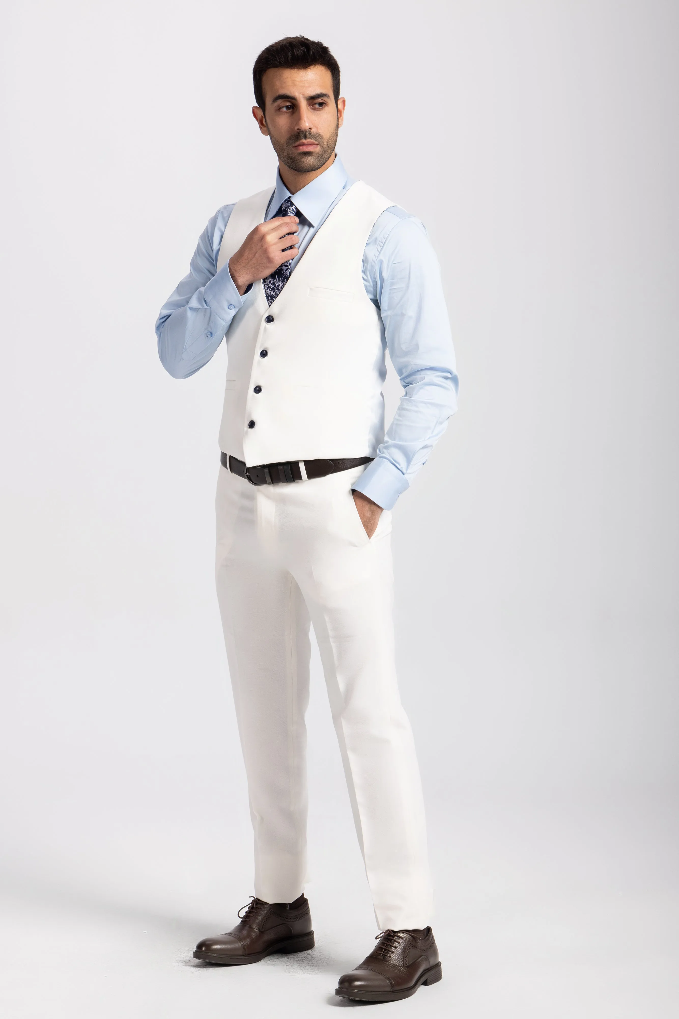 Slim Fit OFF White Formal Suit- Vest Double Face - Turkish Made