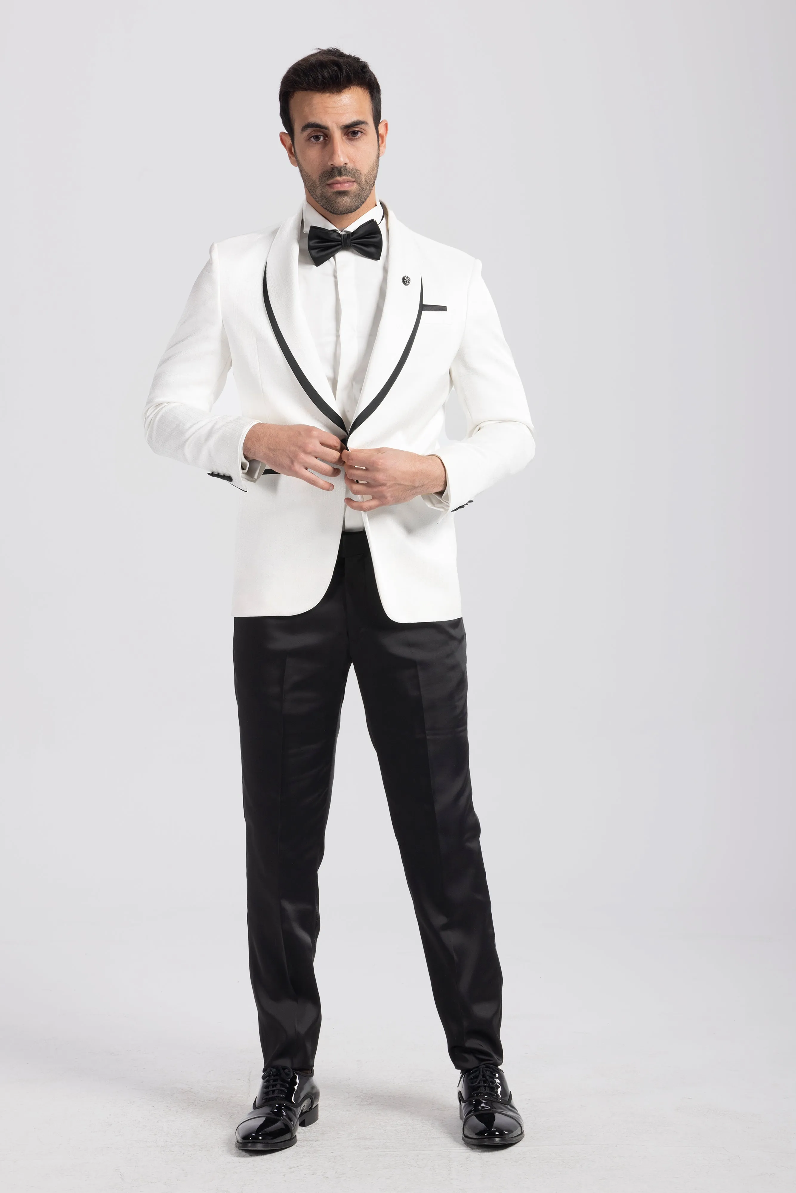 Slim Fit Off White Tuxedo Suit-Turkish Made