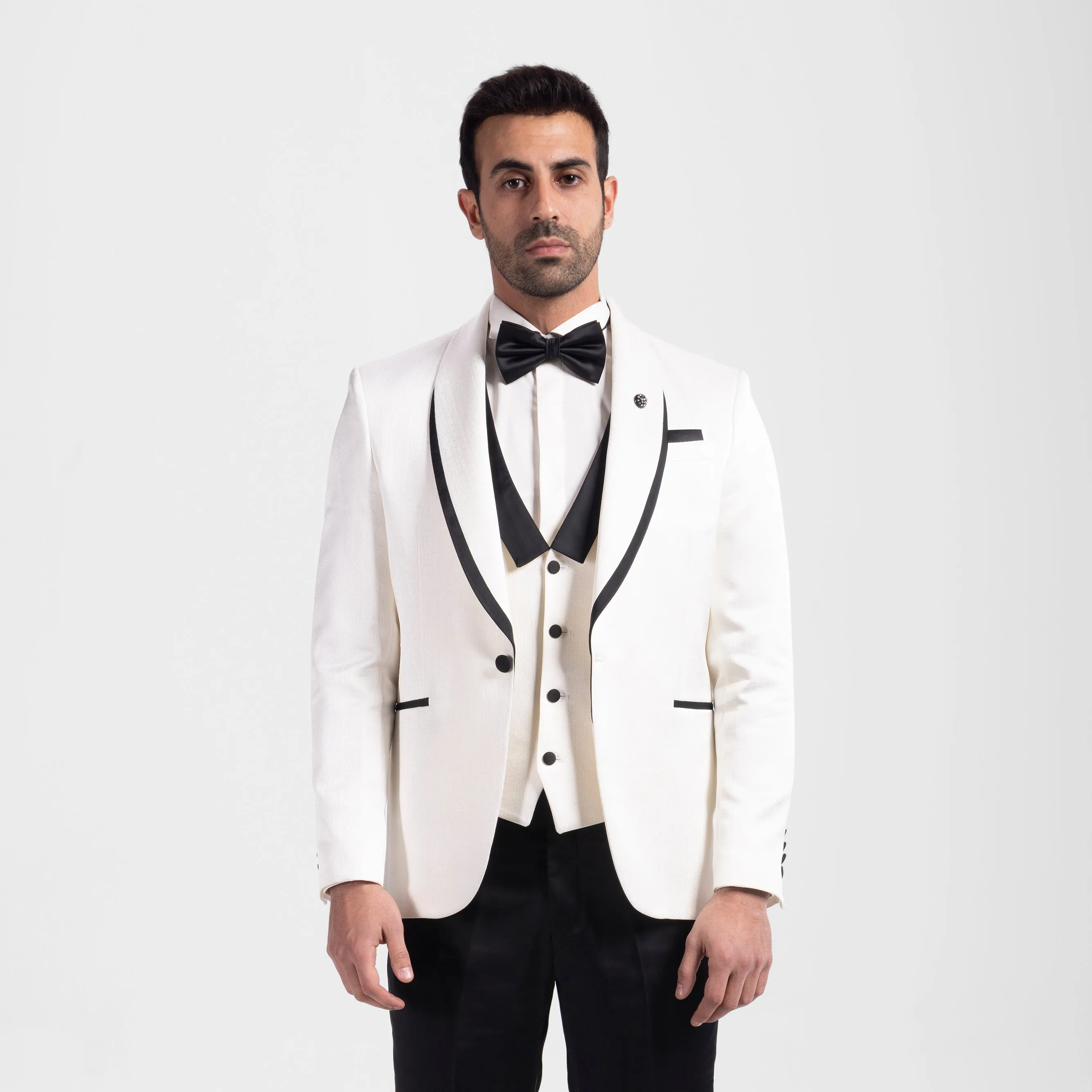 Slim Fit Off White Tuxedo Suit-Turkish Made