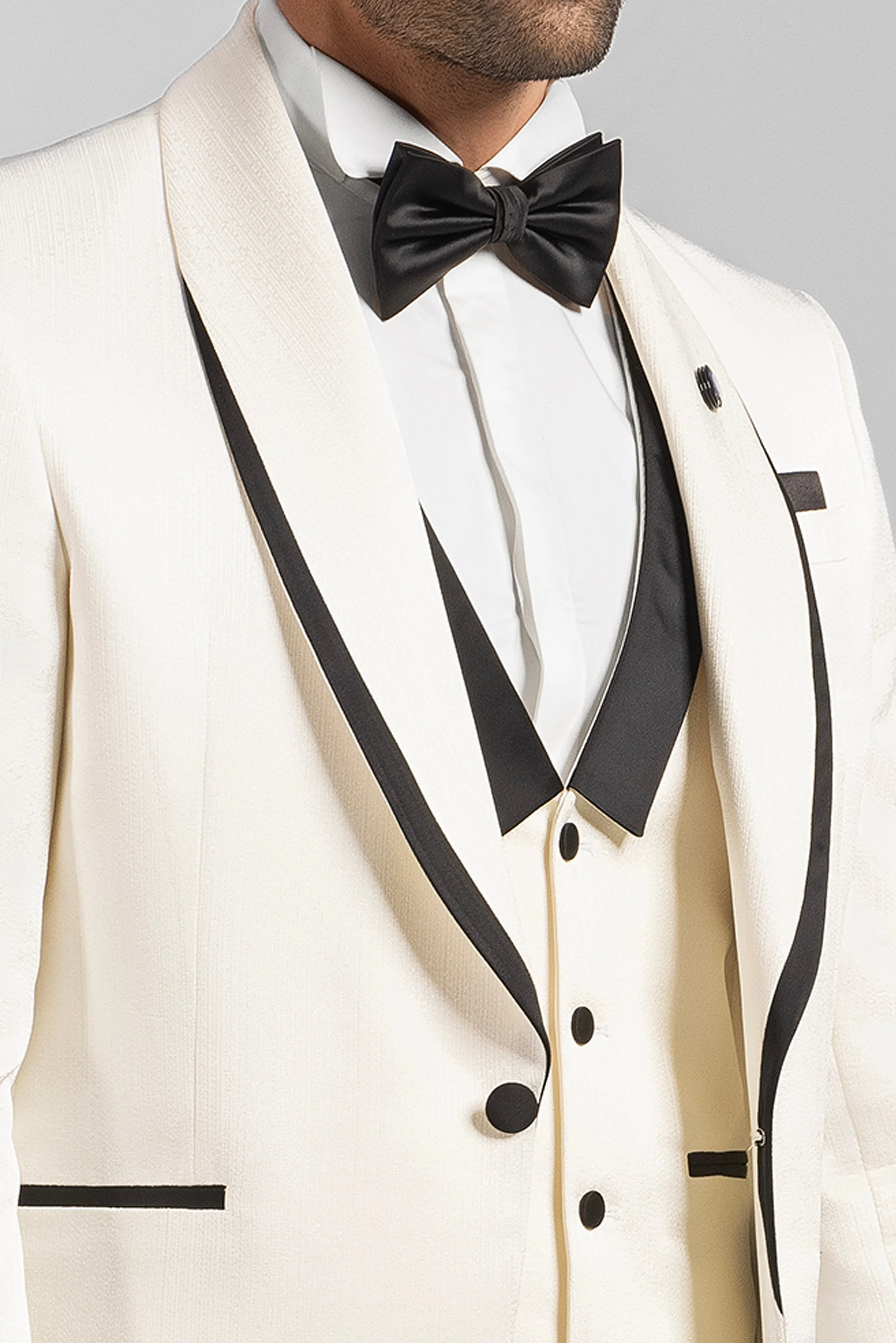 Slim Fit Off White Tuxedo Suit-Turkish Made