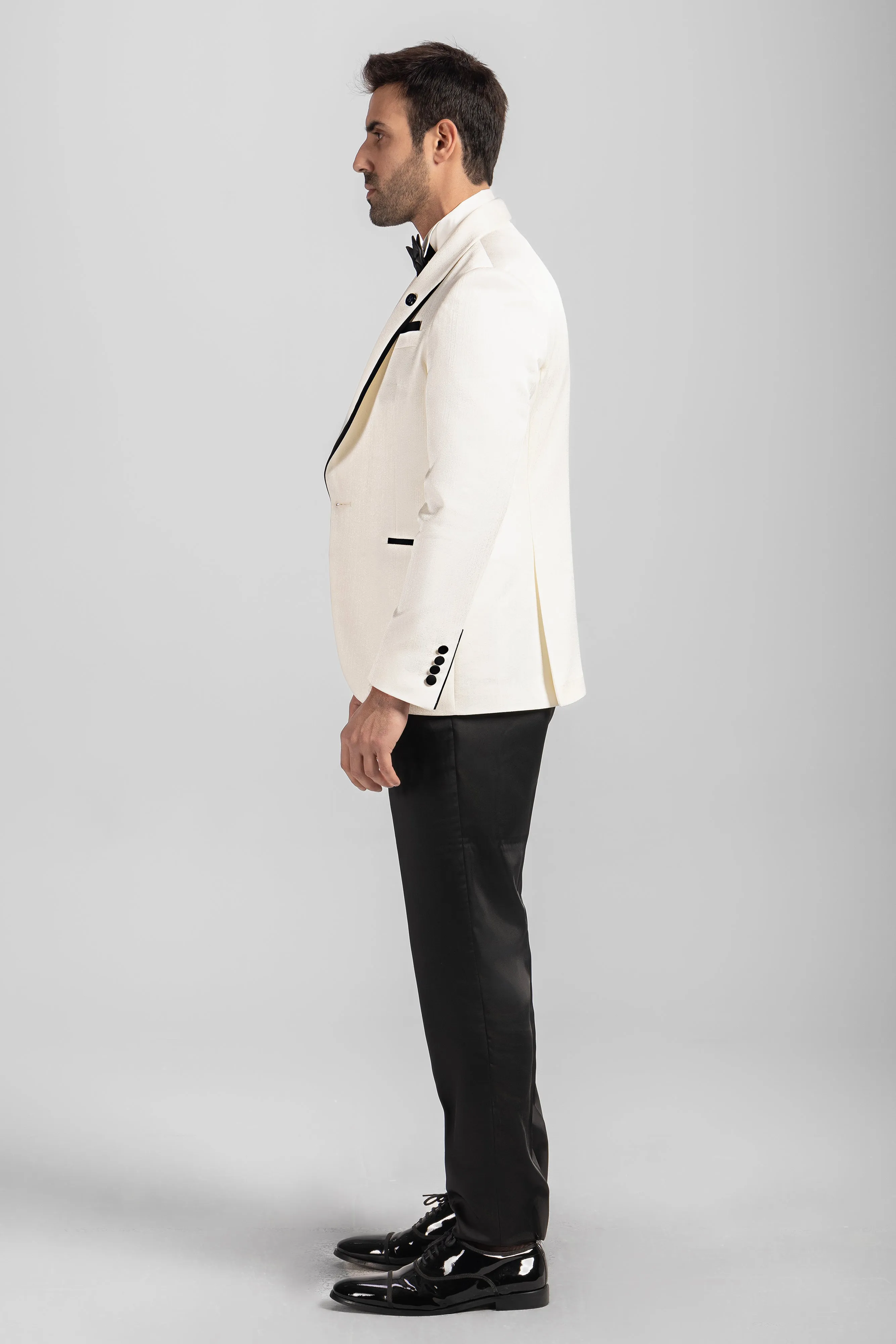 Slim Fit Off White Tuxedo Suit-Turkish Made