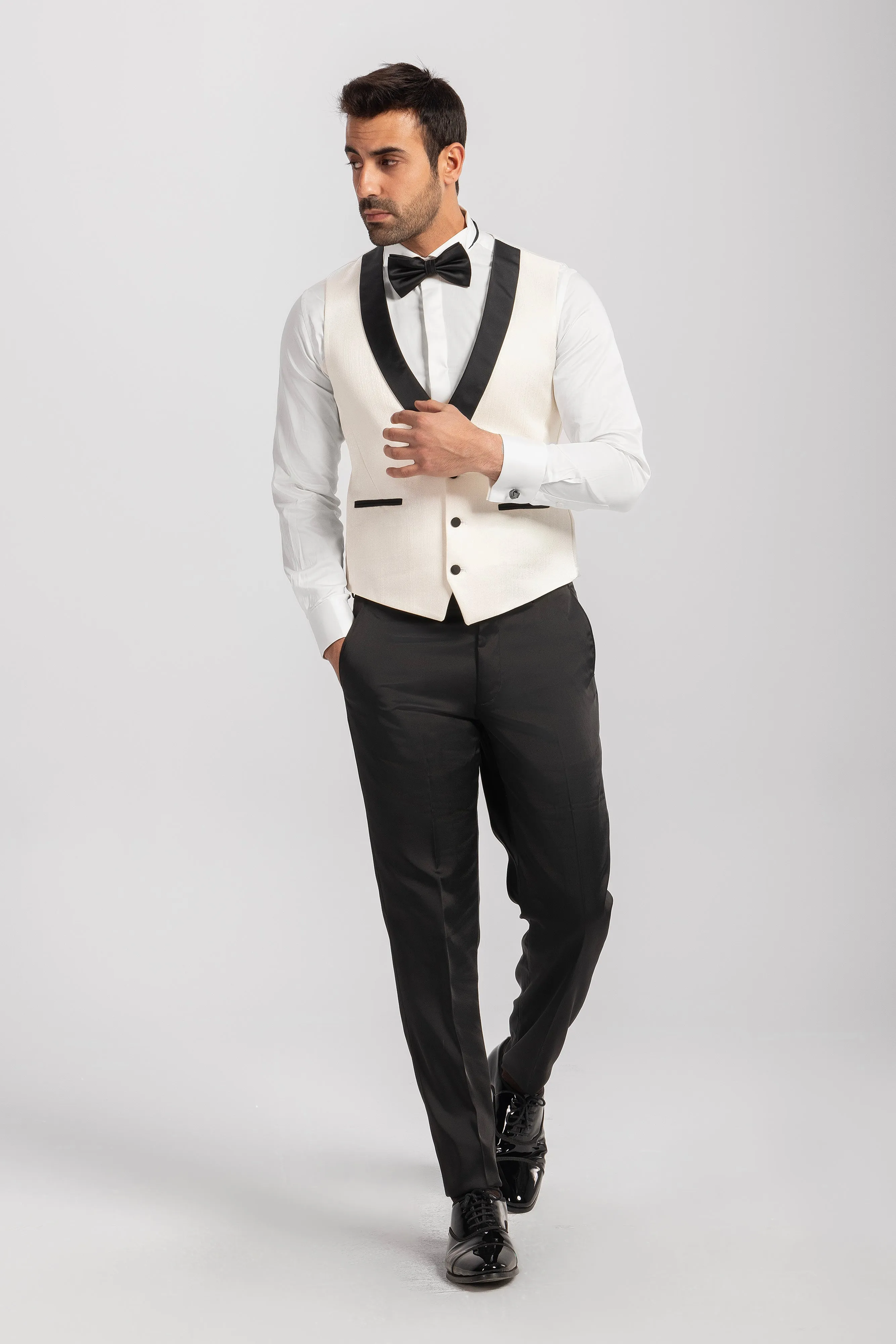 Slim Fit Off White Tuxedo Suit-Turkish Made