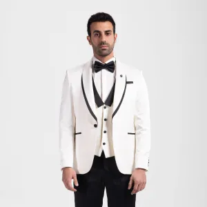 Slim Fit Off White Tuxedo Suit-Turkish Made