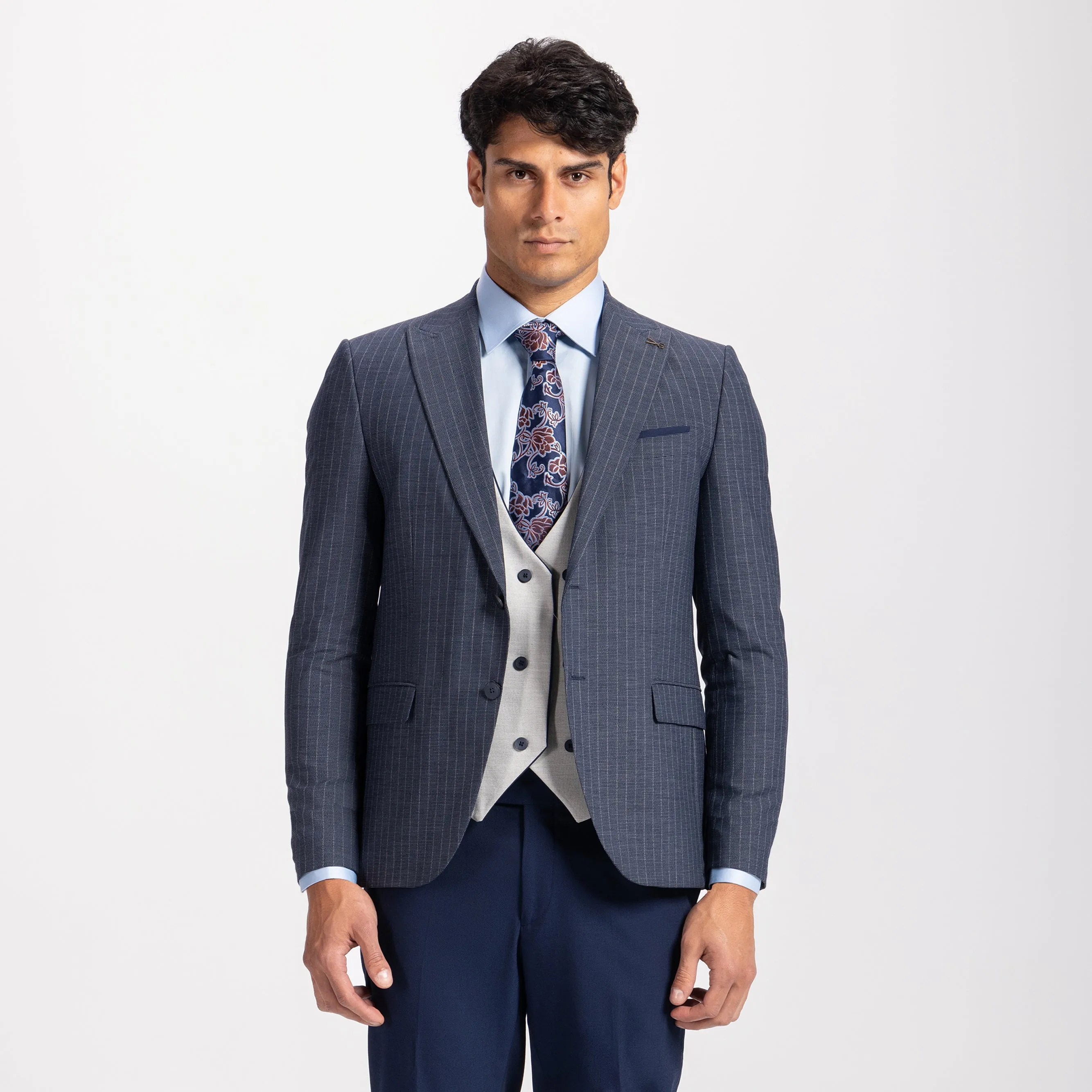 Slim Fit Smart Suit -Light Gray Vest-Turkish Made