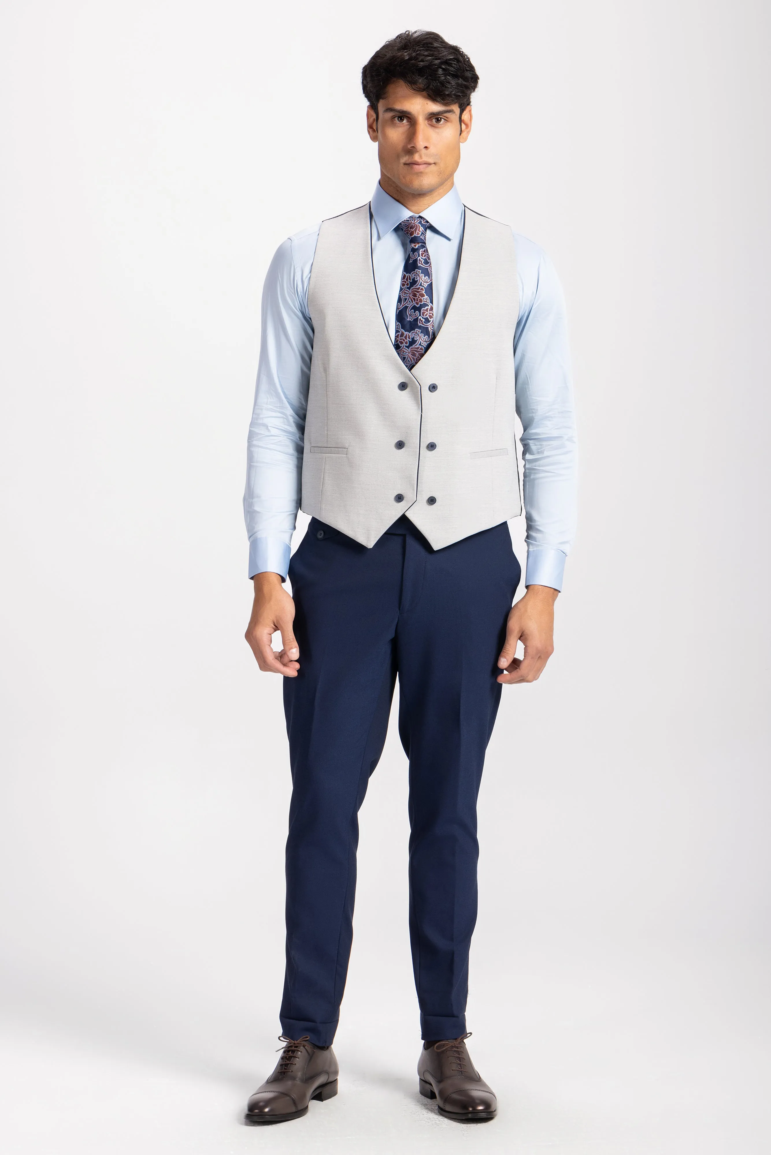 Slim Fit Smart Suit -Light Gray Vest-Turkish Made