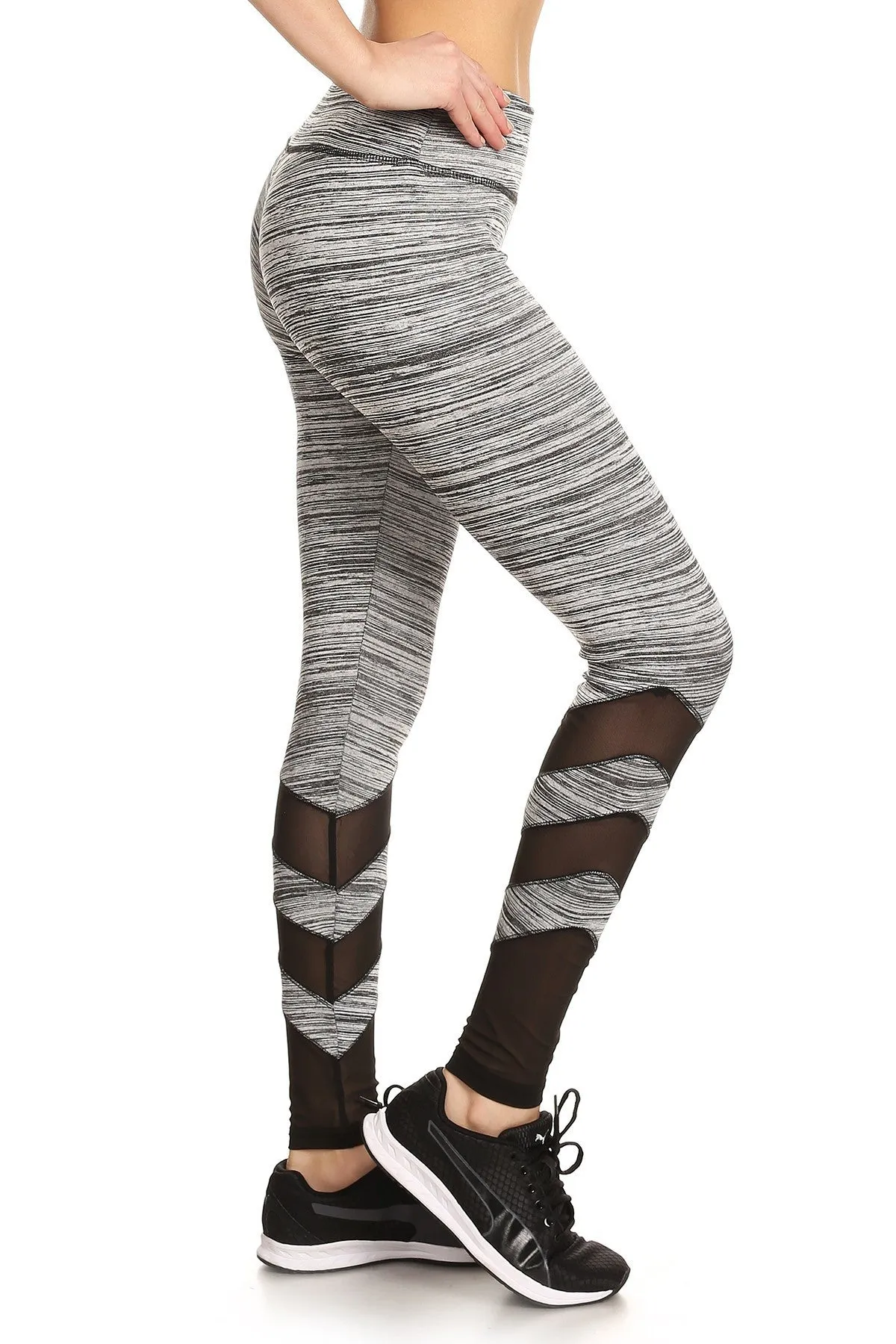 Solid Banded Mesh Panel Leggings