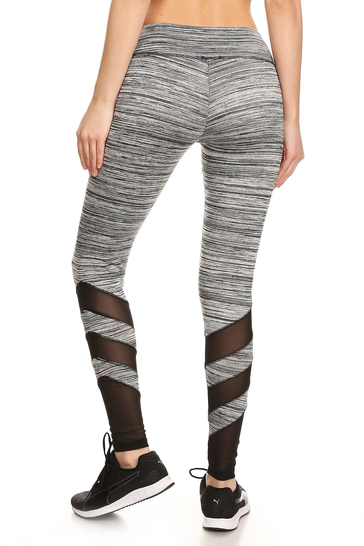 Solid Banded Mesh Panel Leggings