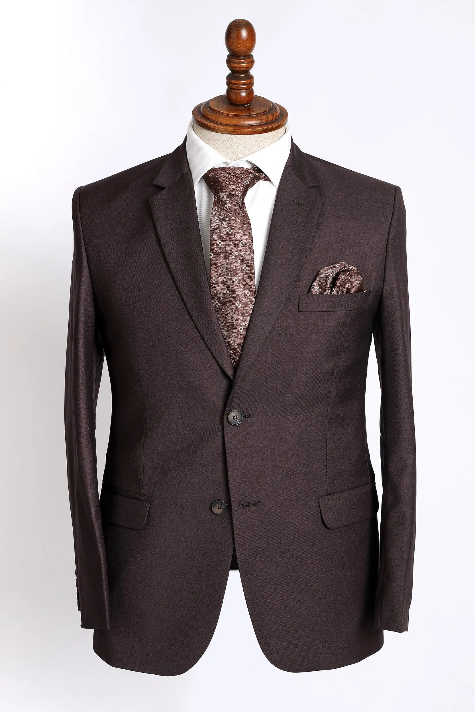 SOLID BROWN SLIM FIT 2-PCS SUIT
