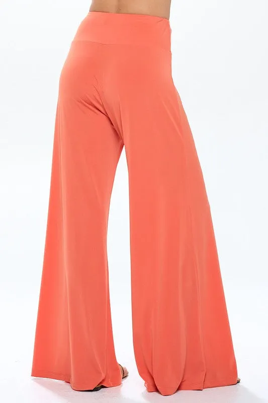 Solid Wide Leg Pants w Thick Waistband