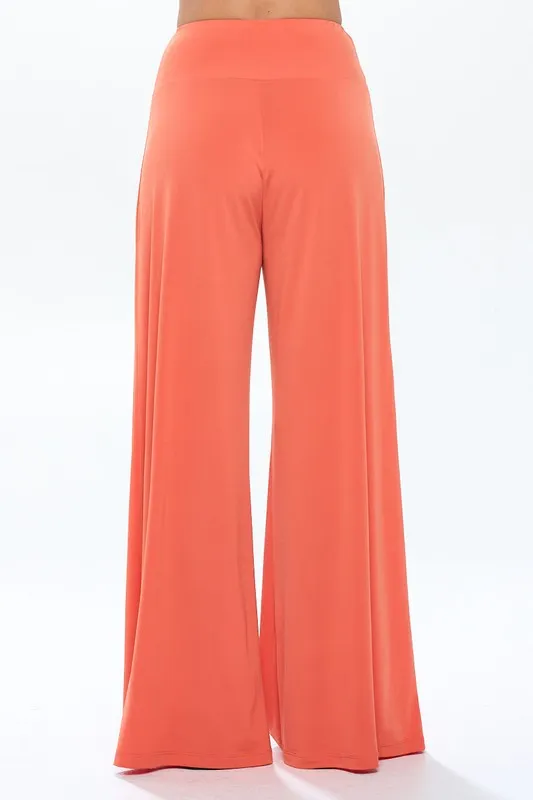 Solid Wide Leg Pants w Thick Waistband