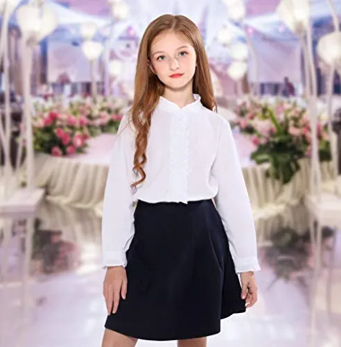 SOLOCOTE White Ruffle Button-Down Blouse - Girls Size 9-10